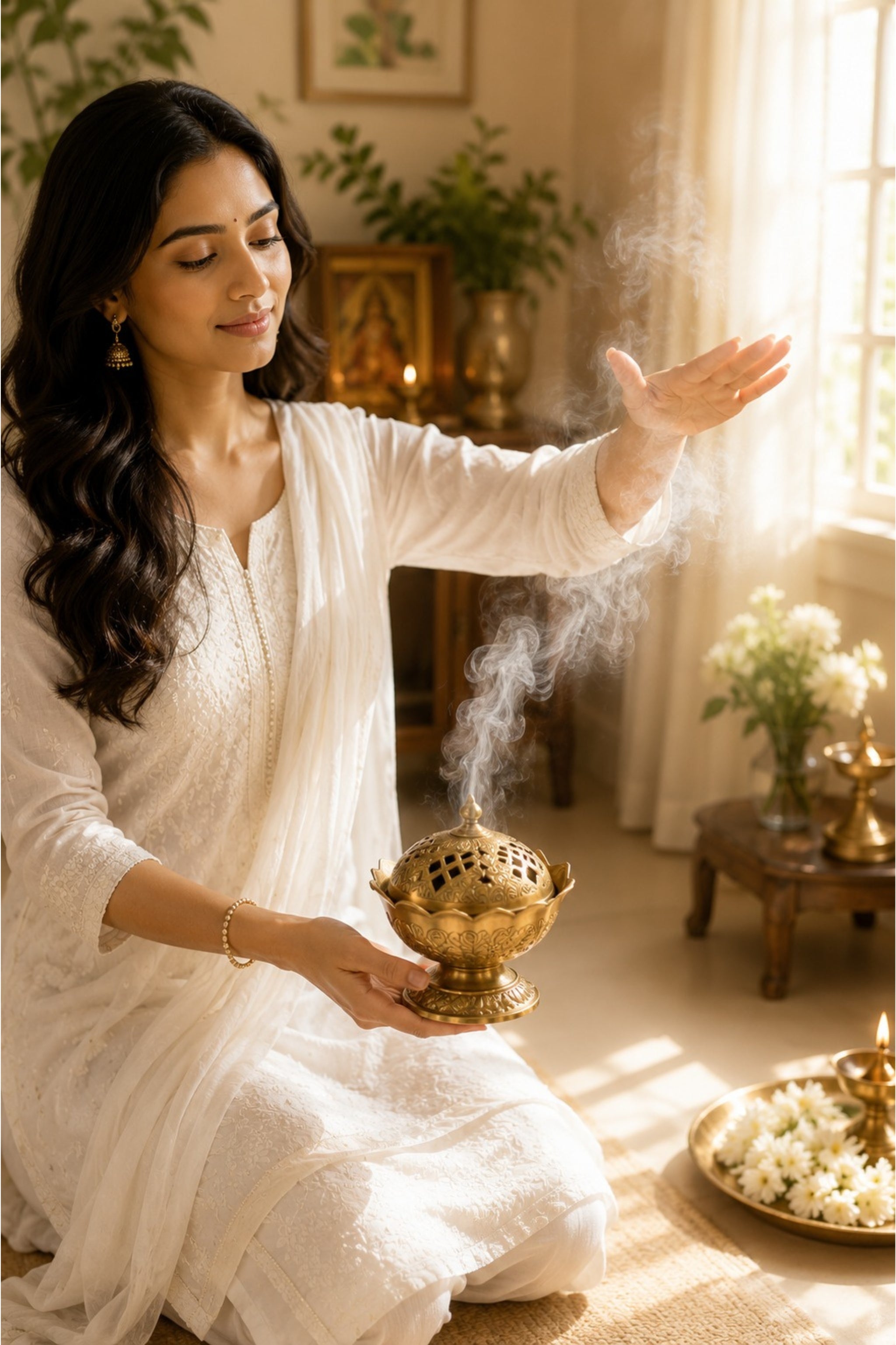 Premium Brass Lotus Loban Burner with Removable Lid | Handcrafted Brass Dhoop Dani for Loban, Sambrani Cups, Bakhoor, Resin Incense & Dhoop | Decorative Incense Burner for Home Temple, Meditation & Gifting