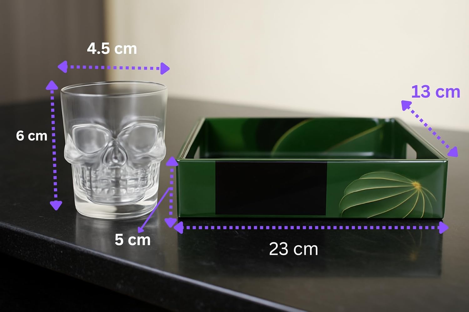 Skull Shot Glass Set Of 6 With MDF Resin Tray | 50ml Clear Skull Design Glasses For Vodka, Whiskey, Tequila & Cocktails | Barware Set For Parties & Gifting