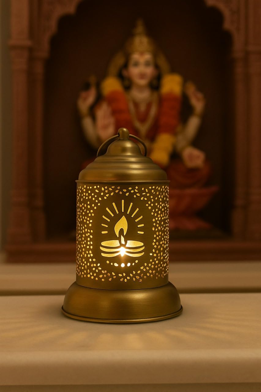 Diya Design Electric Diffuser Lamp | Metal Aroma Burner with Spiritual Light Projection for Pooja & Home Décor