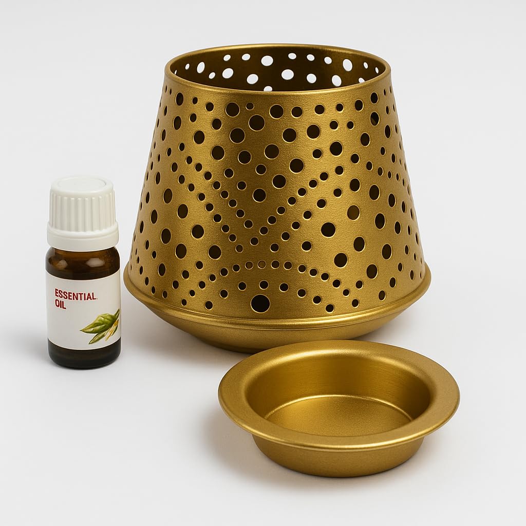 Premium Metal Aroma Oil Burner with Glass Bowl | Decorative Cutwork Candle Diffuser | Warm Ambient Light Fragrance Burner | Elegant Home Décor & Gifting Piece