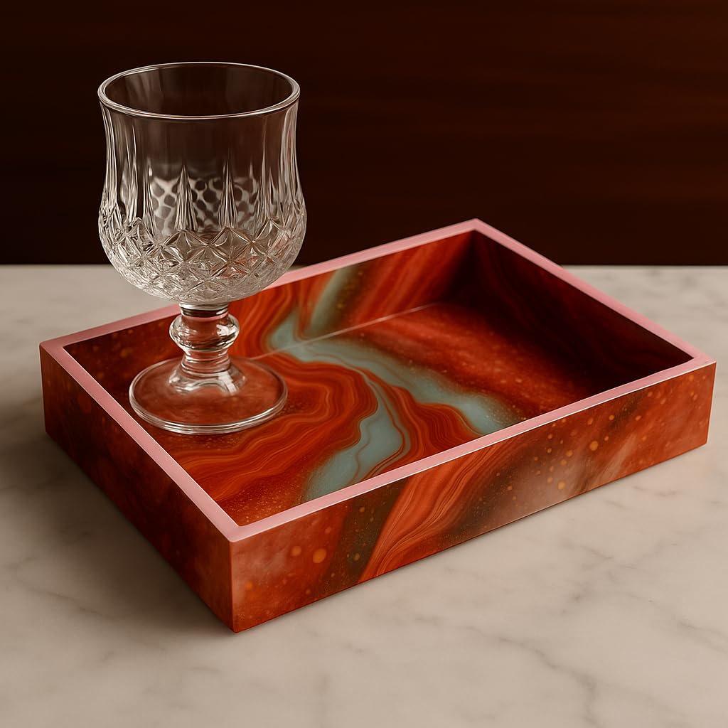 Premium Shot Glass Set Of 6 With MDF Resin Tray | Clear Designer Liqueur Glasses For Vodka, Whiskey, Tequila & Cocktails | Barware Set For Home & Parties