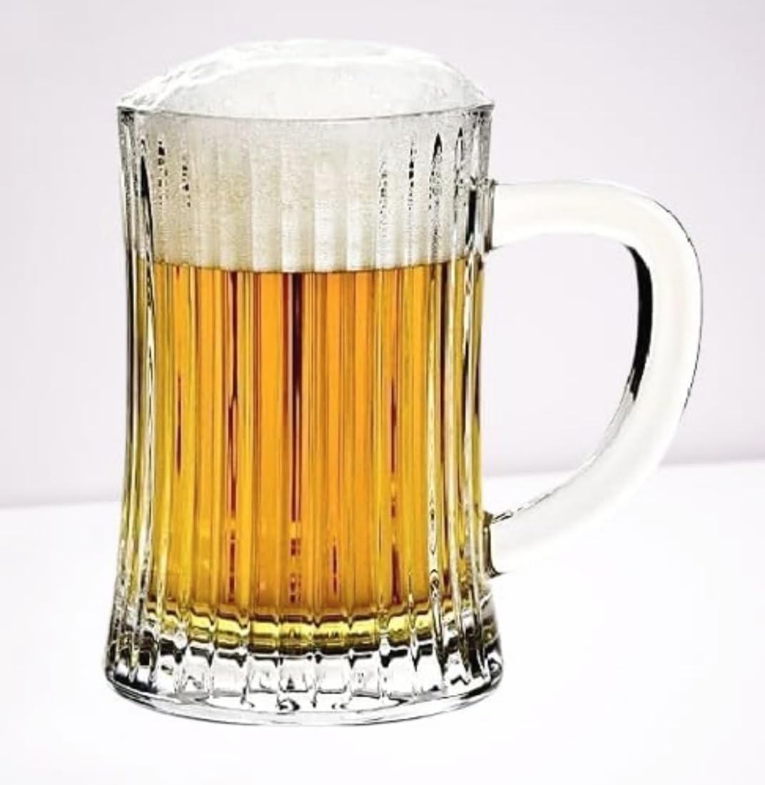 Premium Glass Beer Mug 600 ML With Handle | Heavy Thick Beer Stein For Beer Coffee Juice Water | Classic Bar Mug For Home Pub & Gifting