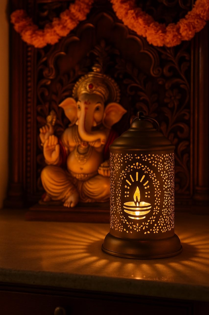 Diya Design Electric Diffuser Lamp | Metal Aroma Burner with Spiritual Light Projection for Pooja & Home Décor