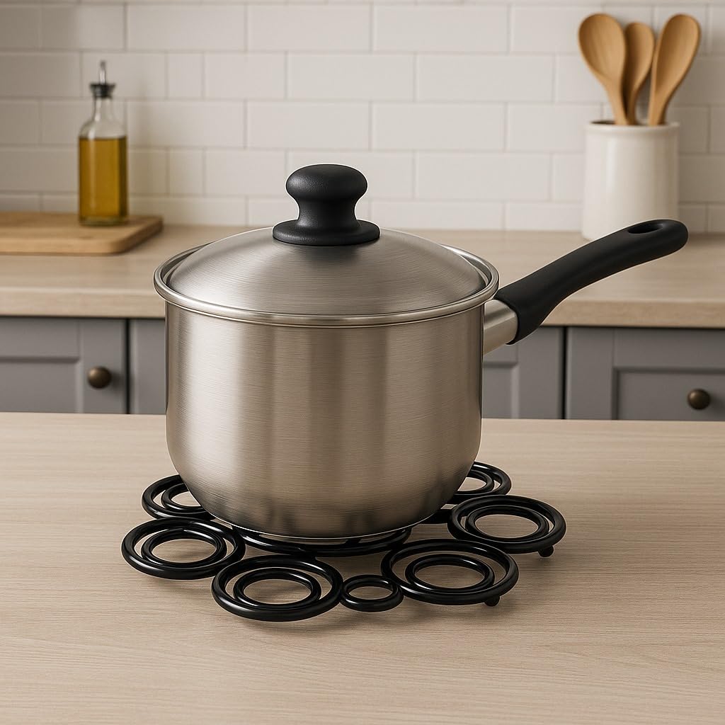Modern Cast Iron Trivet | Round Ring Design Heat Resistant Pot Stand | Kitchen Countertop & Dining Table Protector