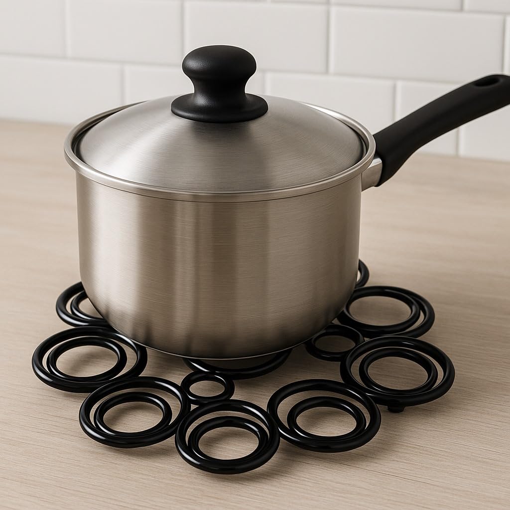 Modern Cast Iron Trivet | Round Ring Design Heat Resistant Pot Stand | Kitchen Countertop & Dining Table Protector