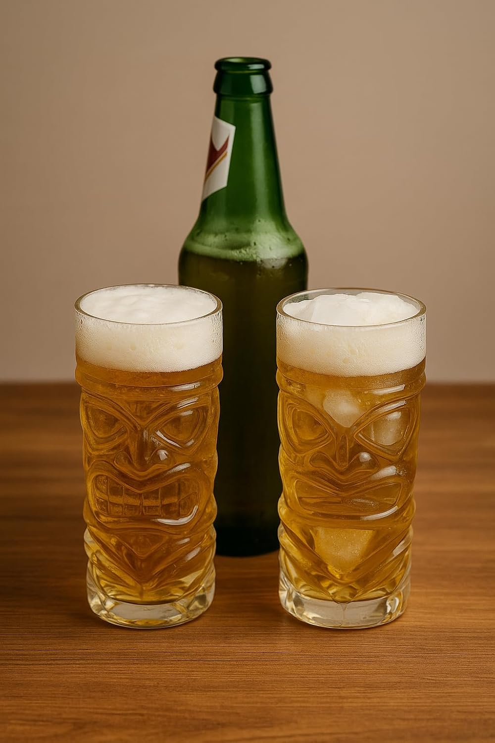 Premium Skull Beer Glass Set with Wooden Tray | 2 x 400ml Designer Skull Glasses with MDF Serving Tray | Stylish Drinkware for Beer, Juice, Cocktails & Home Bar Use
