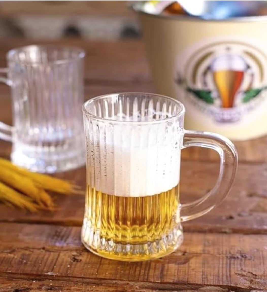 Premium Glass Beer Mug 600 ML With Handle | Heavy Thick Beer Stein For Beer Coffee Juice Water | Classic Bar Mug For Home Pub & Gifting