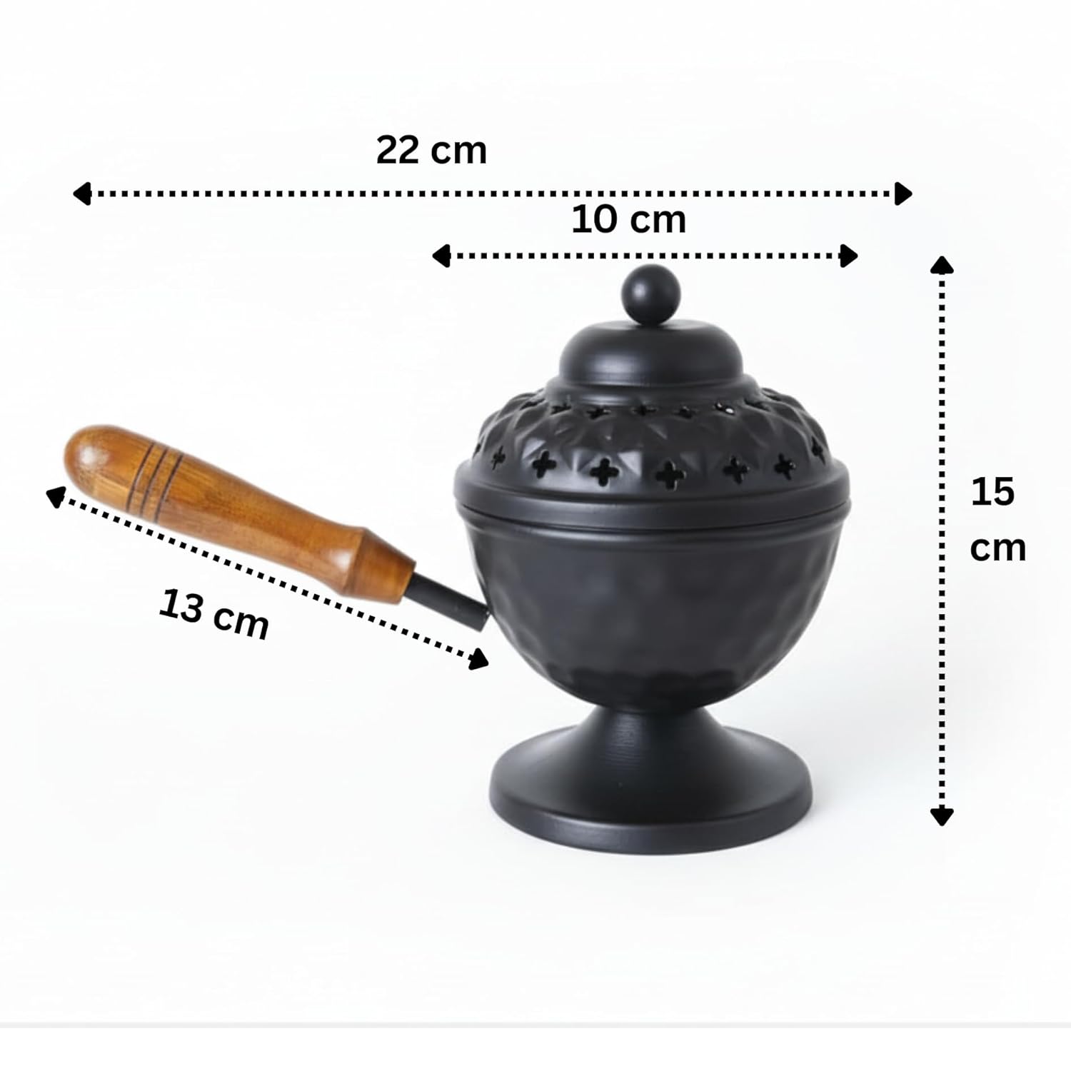 Metal Loban Incense Burner with Wooden Handle | Dhoop Dani Dhuni Sambrani Bakhoor Burner | Handheld Incense Holder for Home & Temple