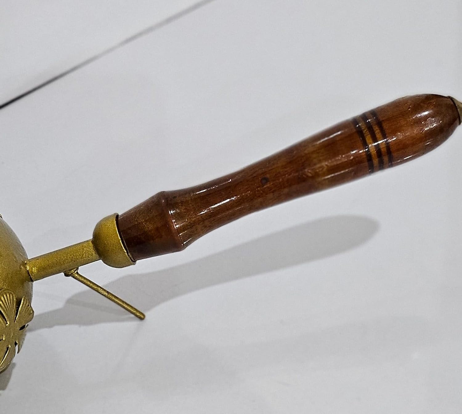 Brass Loban Incense Burner with Wooden Handle | Floral Design Dhoop Dani Dhuni Sambrani Bakhoor Burner | Handheld Incense Holder