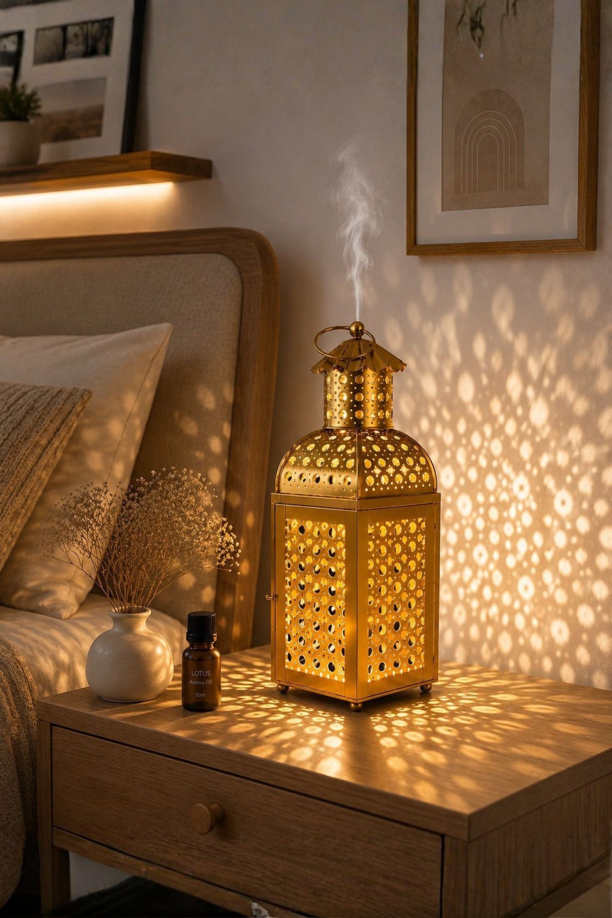 Premium Lantern Style Metal Aroma Diffuser Lamp with Essential Oil | Elegant Cutwork Electric Burner | Warm Ambient Light Aromatherapy Diffuser | Decorative Fragrance Lamp for Home & Gifting