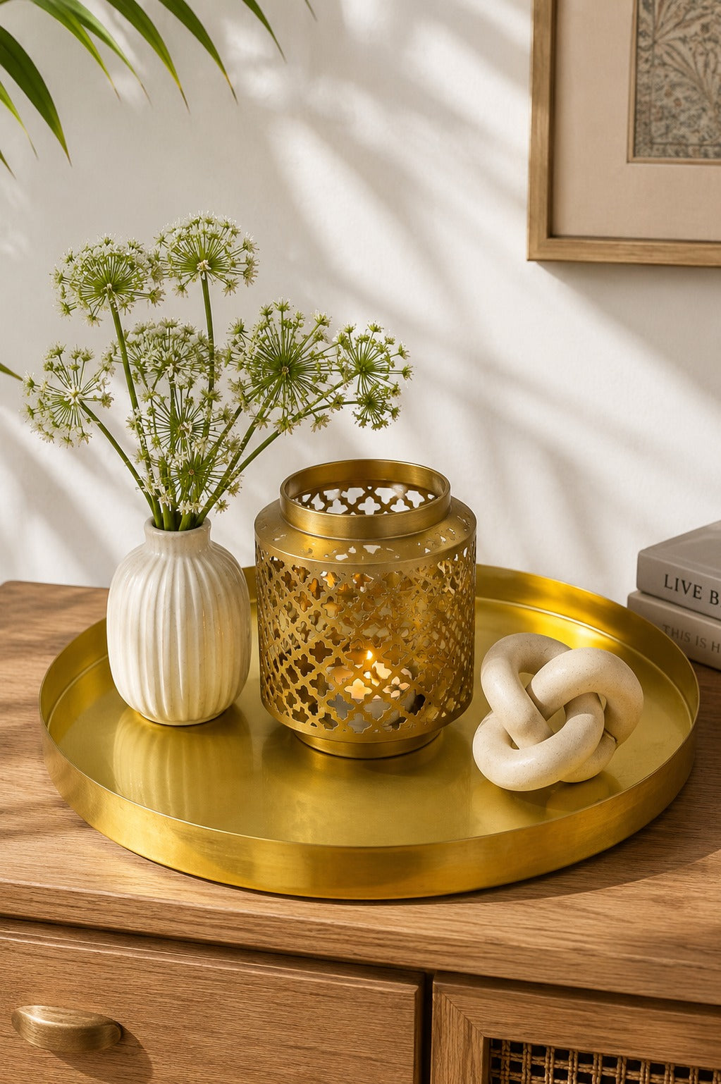 Premium Brass Metal Tray Set of 2 | Round Multipurpose Serving, Pooja & Decorative Trays | Large & Small Brass Finish Trays for Kitchen, Home Décor & Gifting