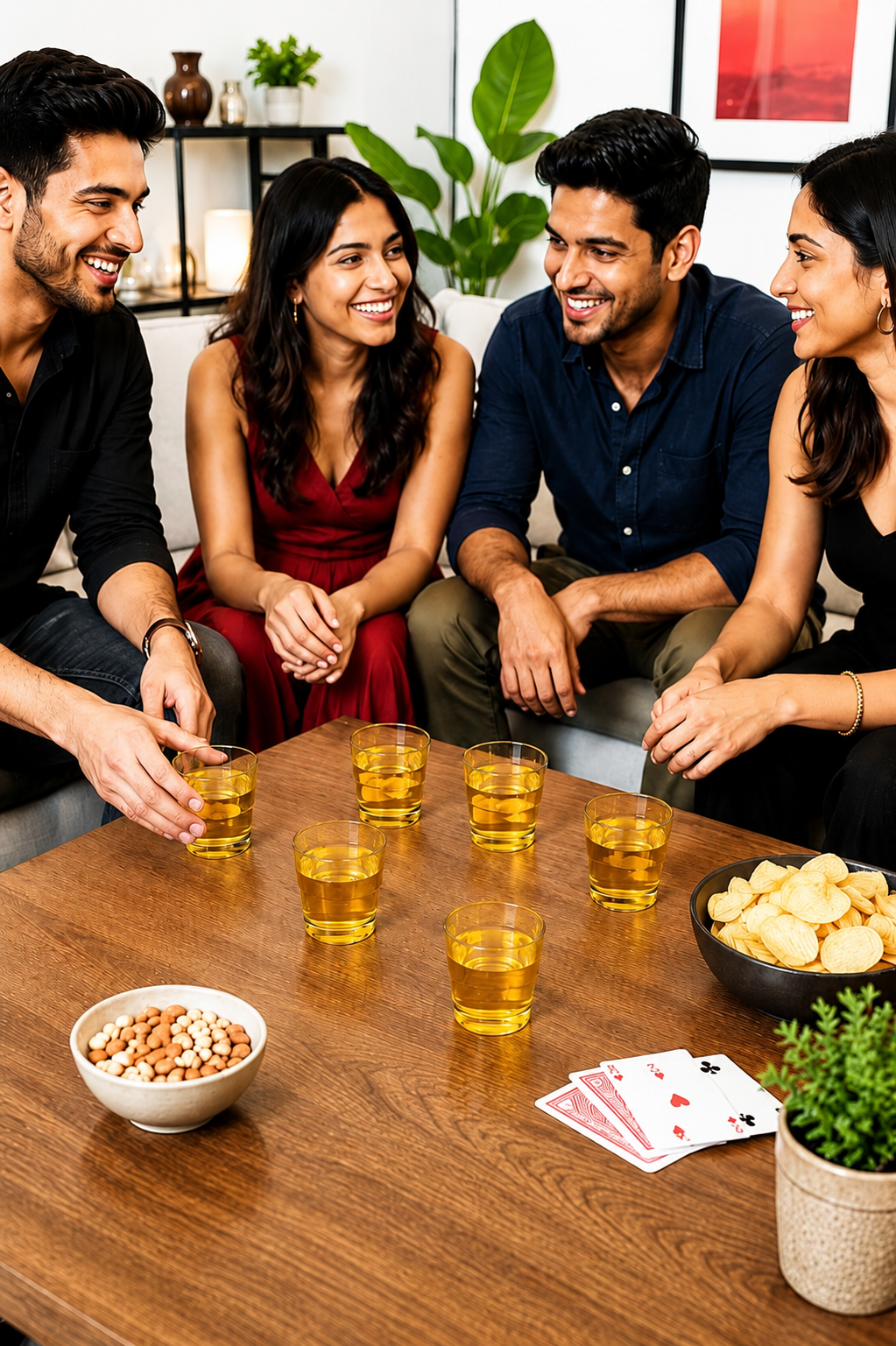 Premium Shot Glass Set of 6 with Metal Stand | 40ml Mini Whisky Vodka Tequila Glasses with Wooden Handle Carrier | Dhaba Style Serving Set for Home Bar & Parties