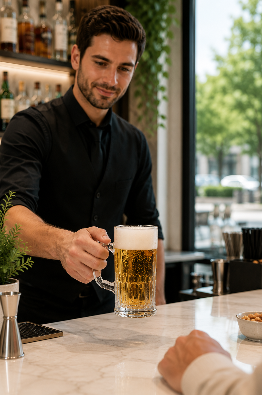 Premium Glass Beer Mug 600 ML | Heavy Thick Beer Stein with Handle | Frosted Style Large Beer Glass for Beer, Water, Juice & Drinks | Lead-Free Durable Mug
