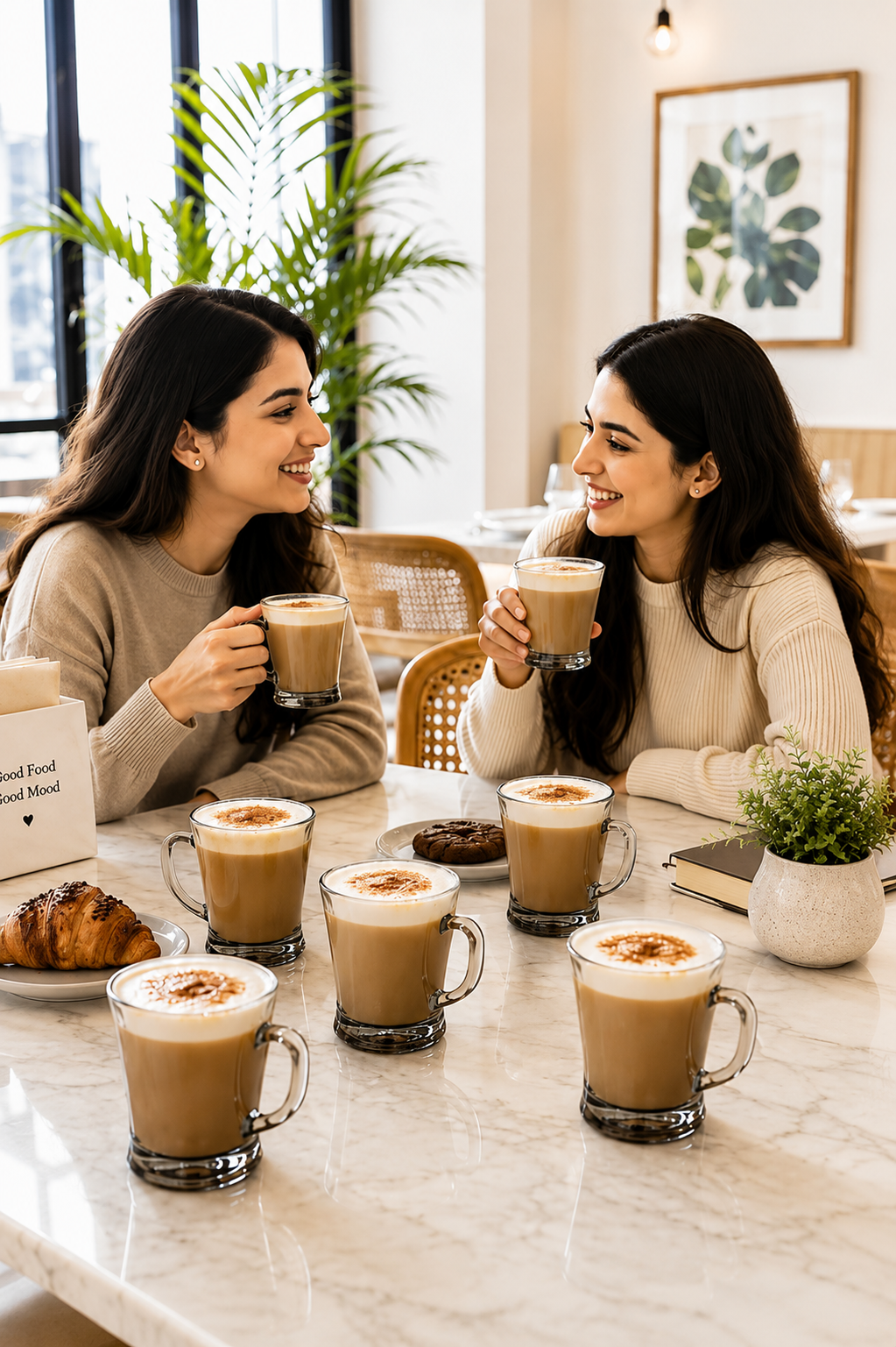 Premium Smokey Glass Mug Set Of 6 With Metal Stand | Transparent Borosilicate Coffee & Tea Cups With Holder | Space Saving Mug Stand For Kitchen & Home
