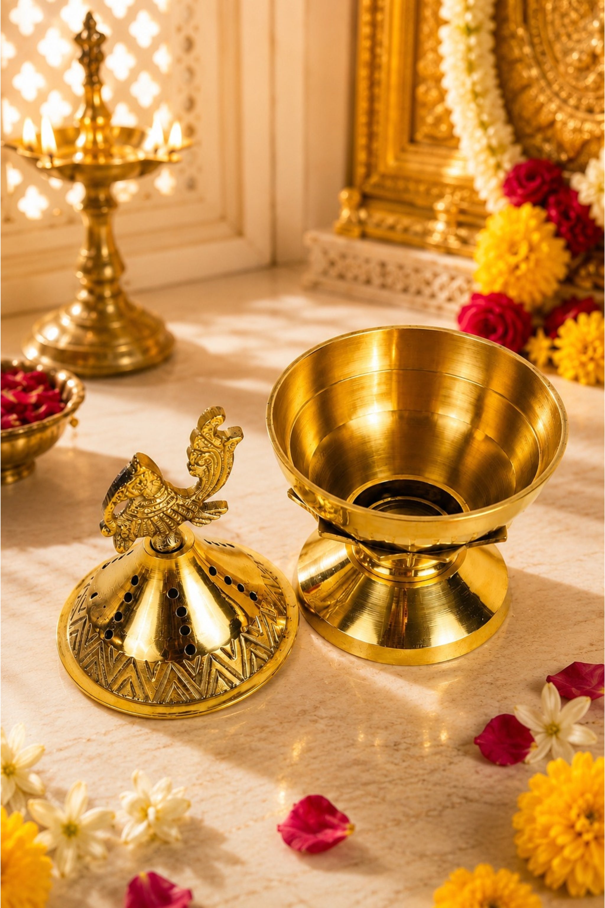 Brass Loban Incense Burner | Peacock Design Dhoop Dani Dhuni Sambrani Bakhoor Burner | Decorative Incense Holder for Home & Temple