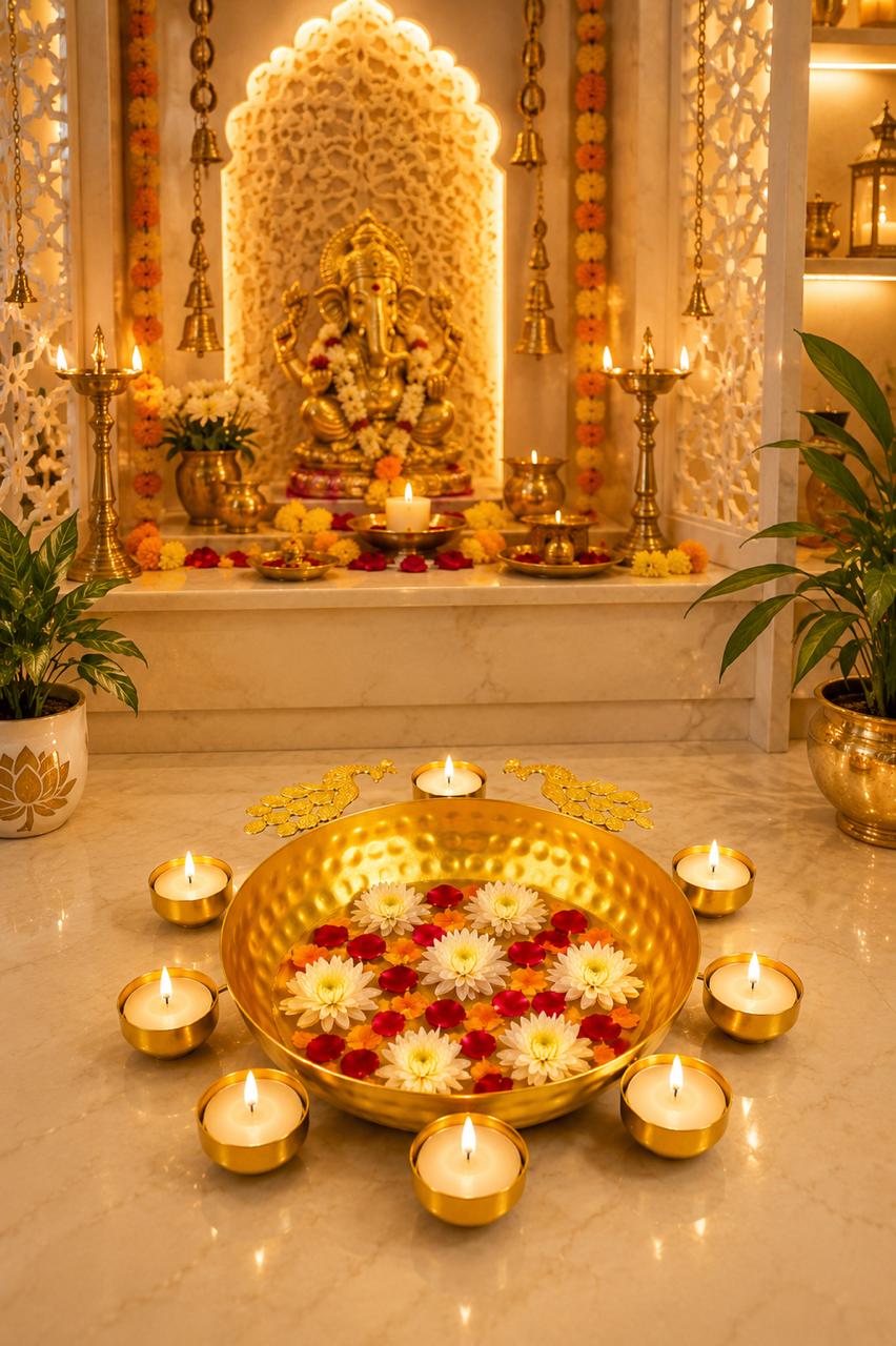 Premium Peacock Urli Bowl with 8 Tealight Holders | Decorative Metal Floating Flower Urli for Water, Candles & Tea Lights | Traditional Pooja Bowl for Diwali, Wedding, Home & Festive Decoration