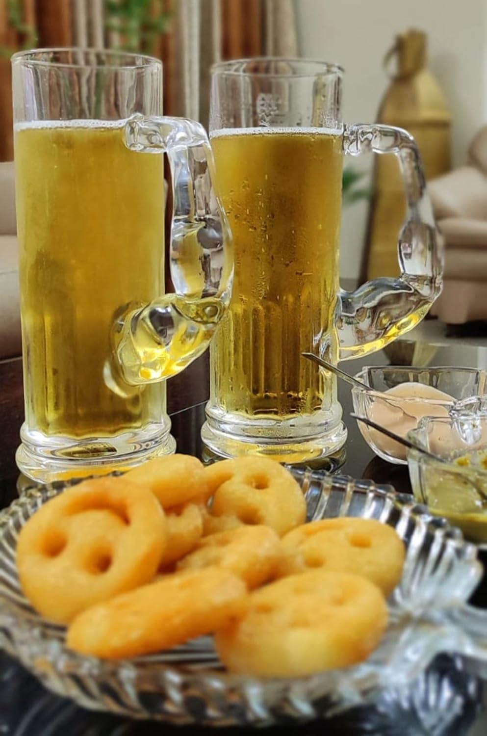 Premium Glass Beer Mug 600 ML | Heavy Thick Beer Stein with Handle | Frosted Style Large Beer Glass for Beer, Water, Juice & Drinks | Lead-Free Durable Mug