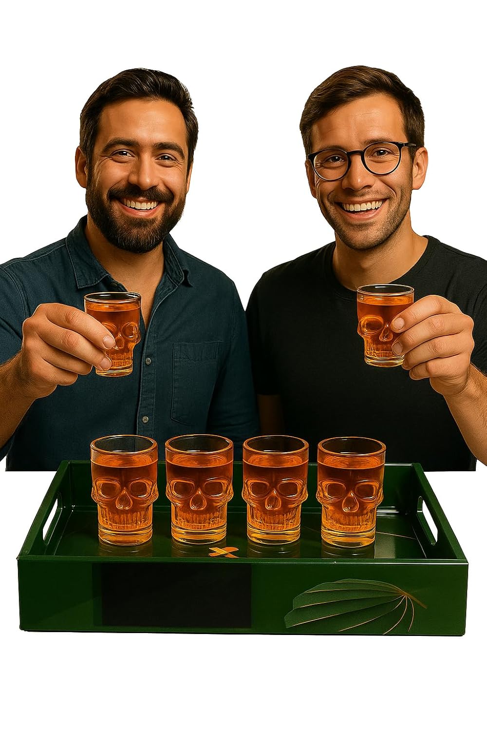 Skull Shot Glass Set Of 6 With MDF Resin Tray | 50ml Clear Skull Design Glasses For Vodka, Whiskey, Tequila & Cocktails | Barware Set For Parties & Gifting
