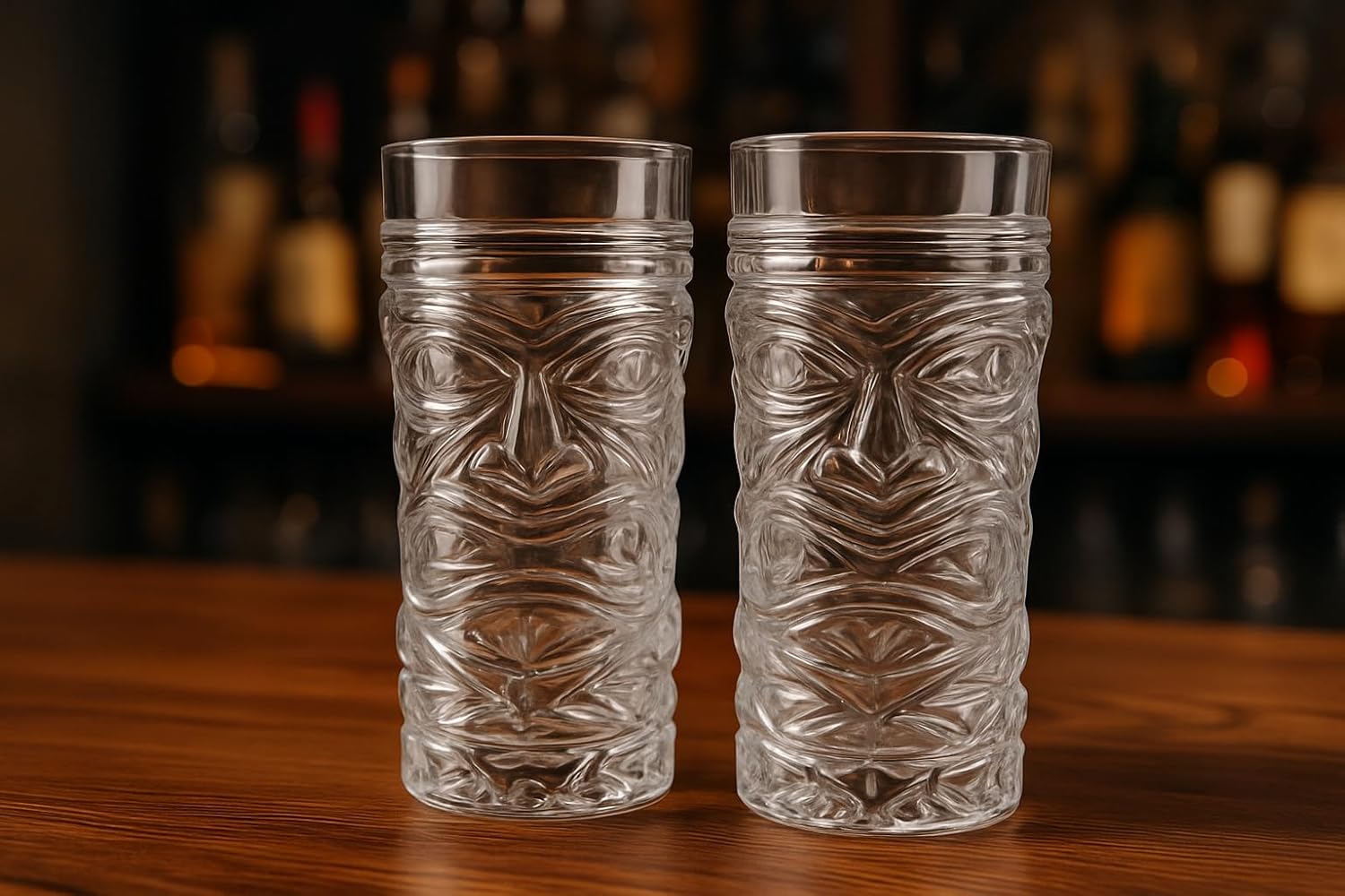 Premium Skull Beer Glass Set with Wooden Tray | 2 x 400ml Designer Skull Glasses with MDF Serving Tray | Stylish Drinkware for Beer, Juice, Cocktails & Home Bar Use