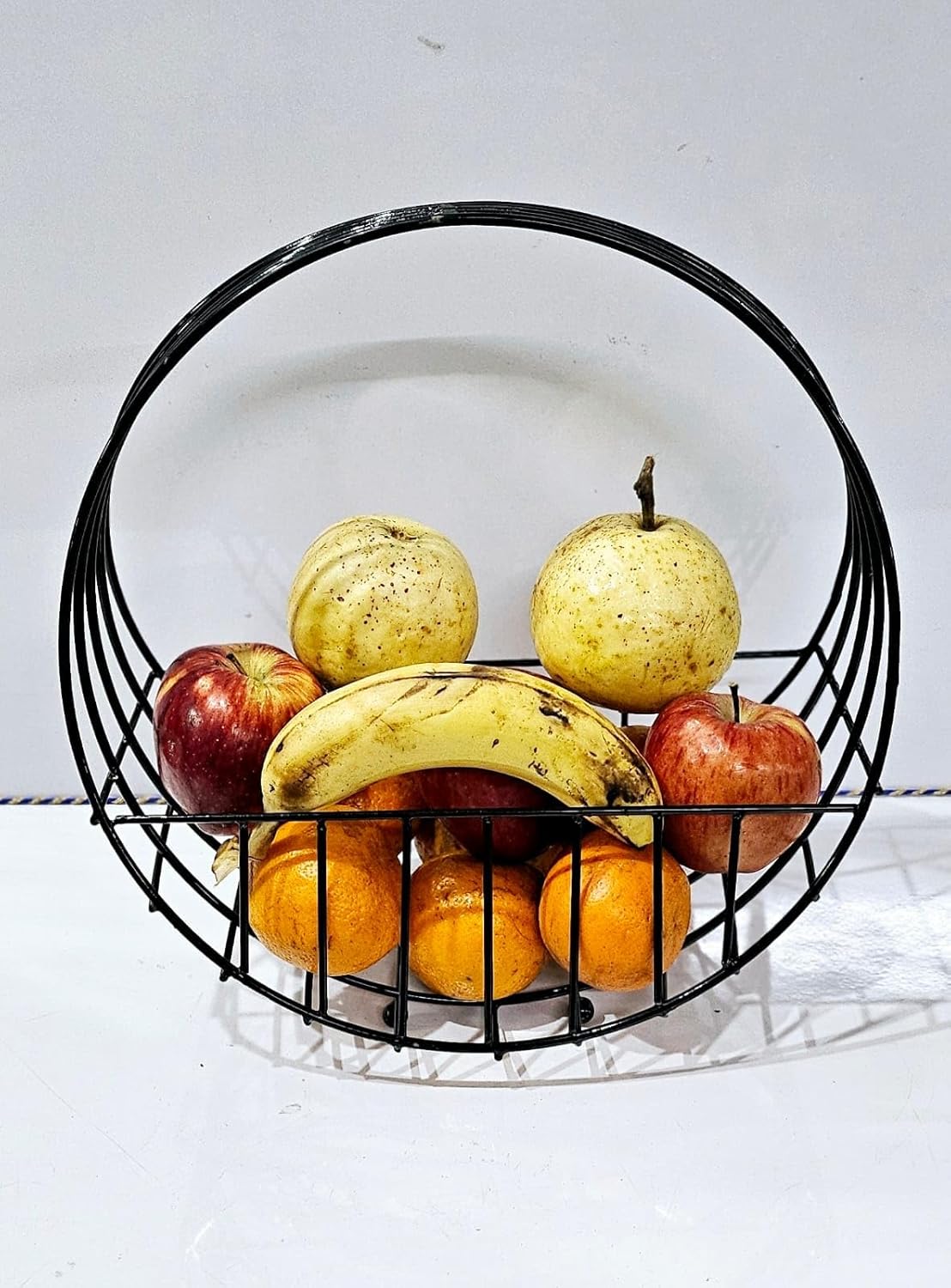 Modern Metal Fruit Basket with Arch Handle | Semi Round Wire Storage Basket | Kitchen & Dining Organizer