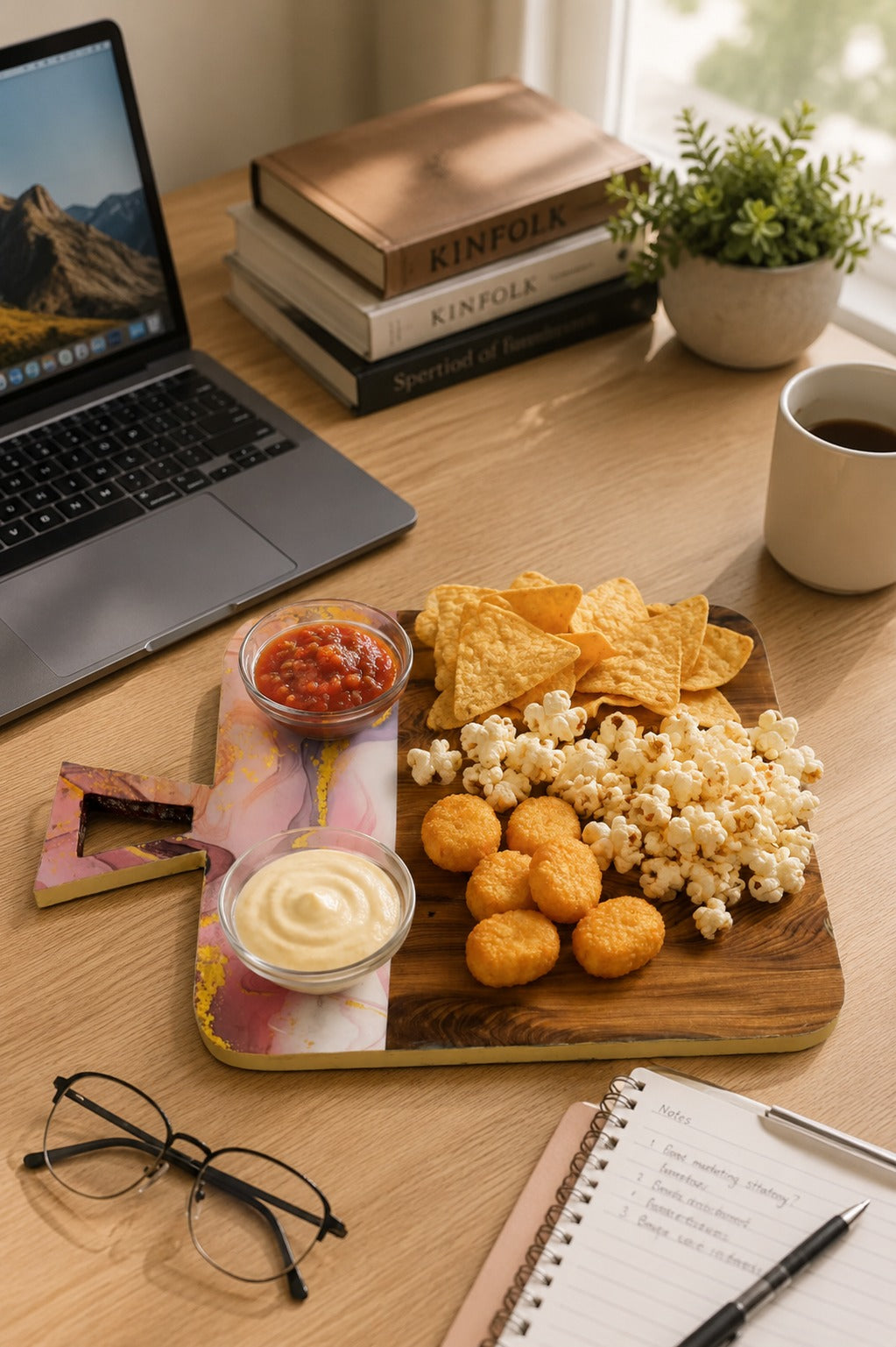 Premium Resin & Wood Serving Board with 2 Glass Bowls | MDF Cheese Board & Charcuterie Serving Platter | Multipurpose Snack, Bread, Fruit & Appetizer Serving Tray