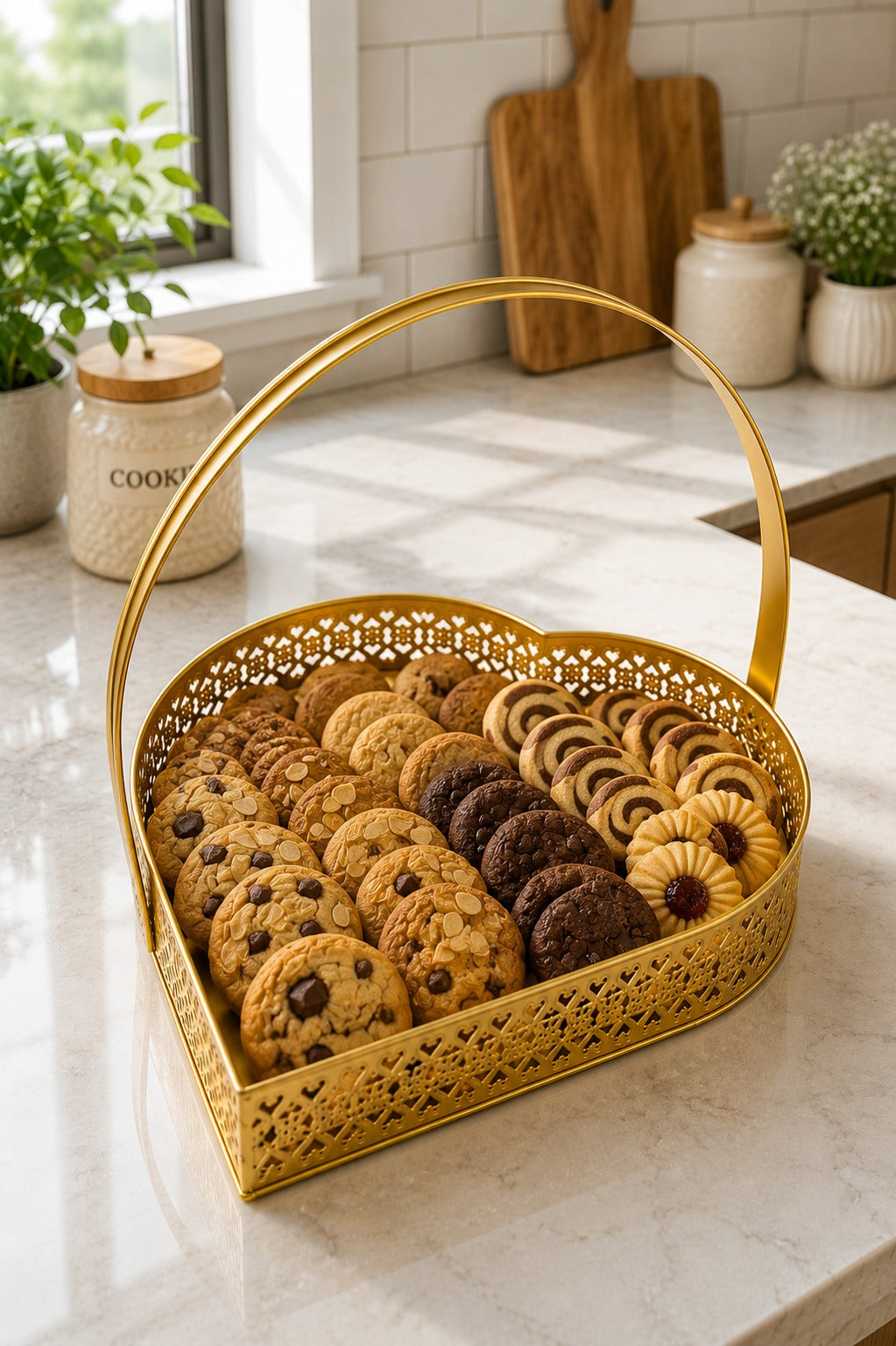 Premium Extra Large Heart-Shaped Metal Gift Hamper Basket with Handle | Decorative Gold Serving Tray for Dry Fruits, Chocolates, Gifts & Festive Hampers | Luxury Organizer for Home Décor, Weddings & Diwali
