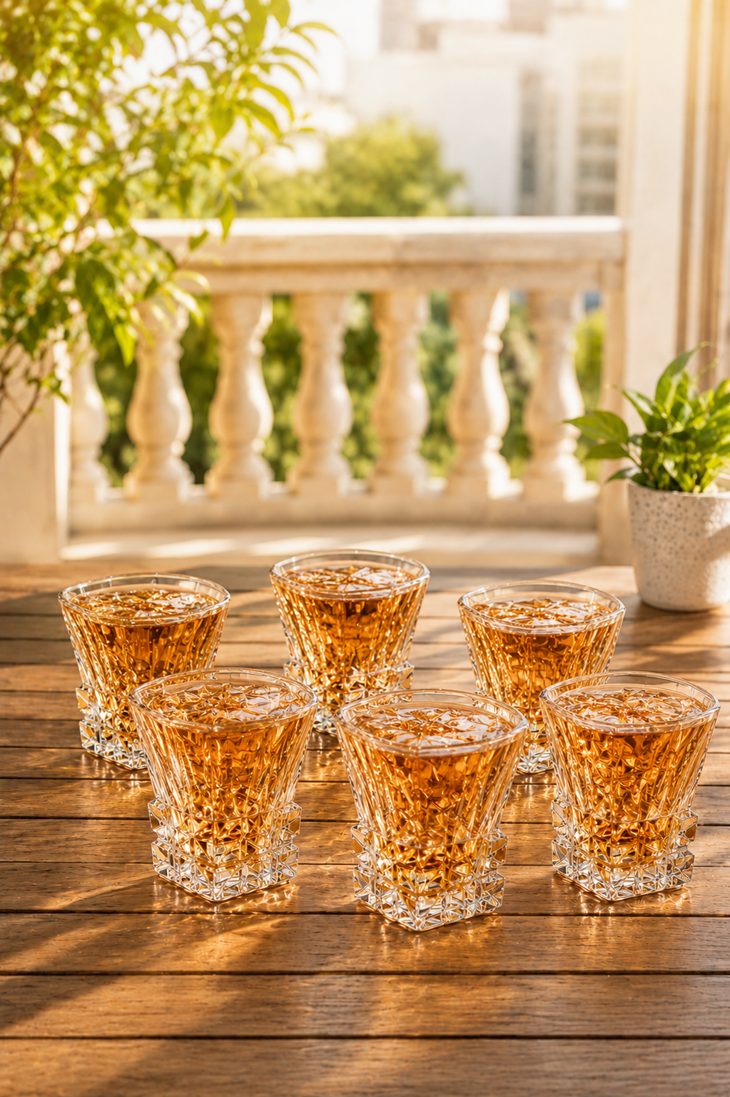 Premium Square Whiskey Glass Set with MDF Serving Tray | 6 Crystal Clear Heavy Base Drinking Glasses for Whisky, Scotch, Cocktails, Juice & Water | Elegant Drinkware Gift Set for Home Bar