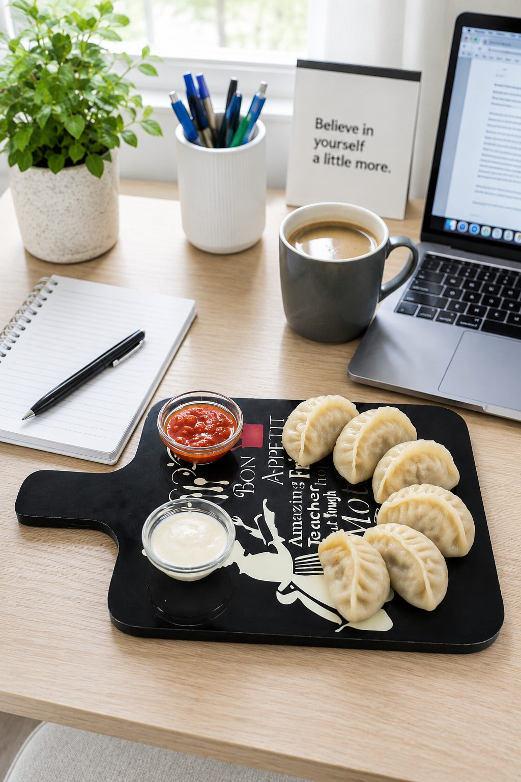 Premium MDF Serving Platter with Handle | Wooden Snack & Pizza Serving Board | Serving Tray with 2 Glass Dip Bowls | Cheese, Burger, Fries & Appetizer Platter | 44 x 25 cm