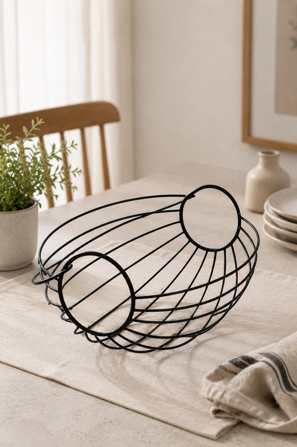 Modern Metal Fruit & Vegetable Basket | Large Round Wire Storage Basket with Handle | Kitchen & Dining Organizer