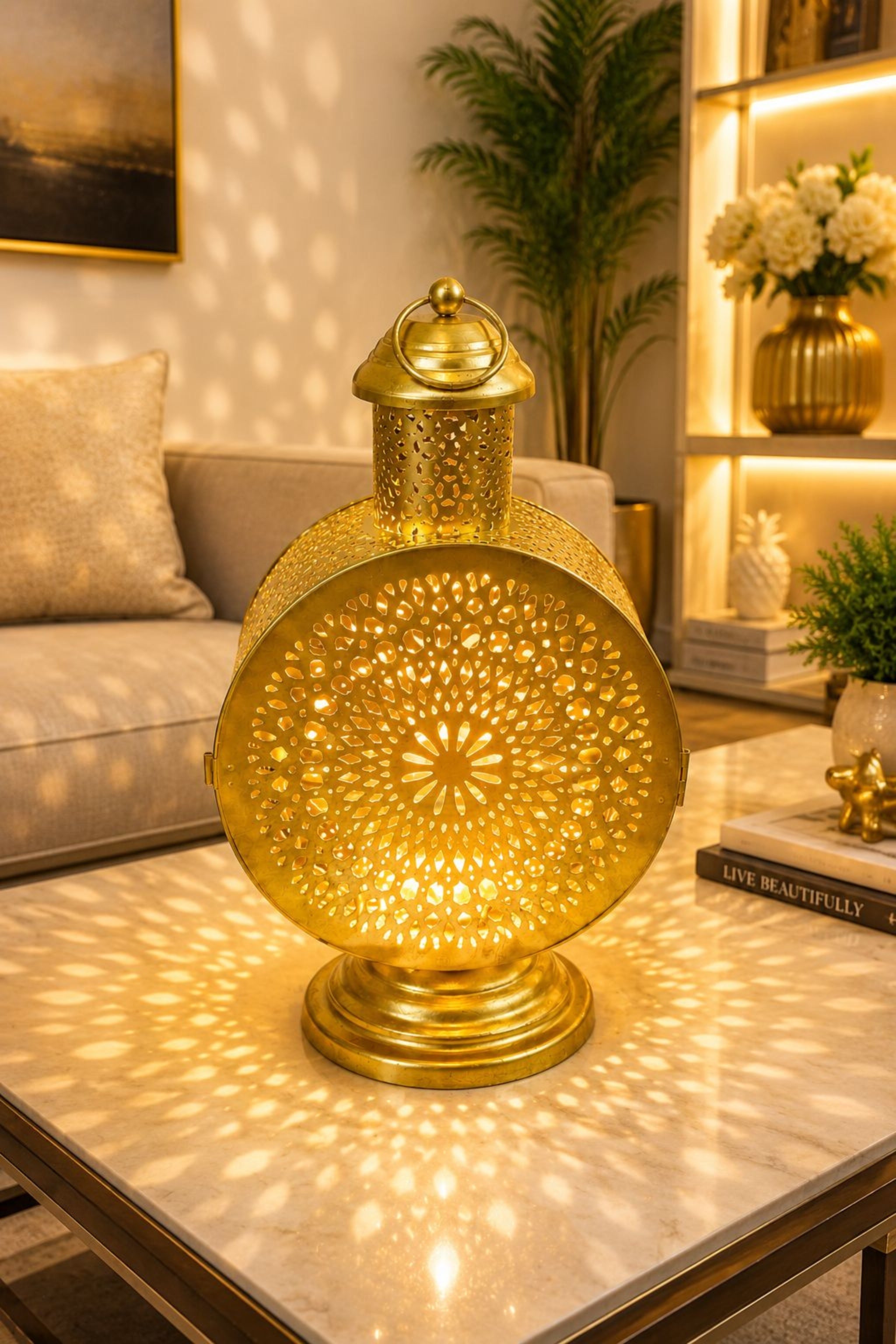 Premium Round Metal Aroma Diffuser Lamp with Essential Oil | Decorative Cutwork Electric Burner | Warm Ambient Light Aromatherapy Diffuser | Luxury Fragrance Lamp for Home Décor & Gifting