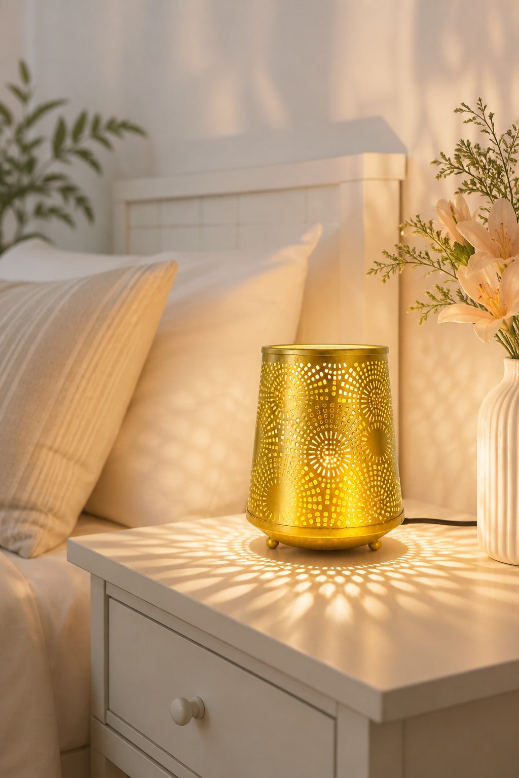 Metal Electric Aroma Diffuser Burner | Circular Cutwork Bulb Heat Oil Warmer Lamp | Fragrance Diffuser for Home, Office, Spa & Meditation | Free 10 ml Aroma Oil Included