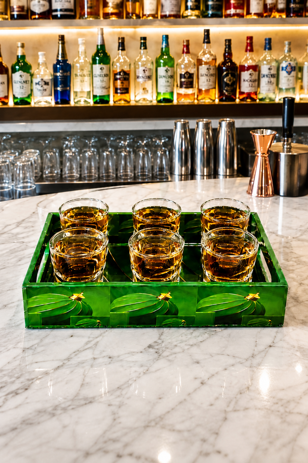 Skull Shot Glass Set Of 6 With MDF Resin Tray | 50ml Clear Skull Design Glasses For Vodka, Whiskey, Tequila & Cocktails | Barware Set For Parties & Gifting