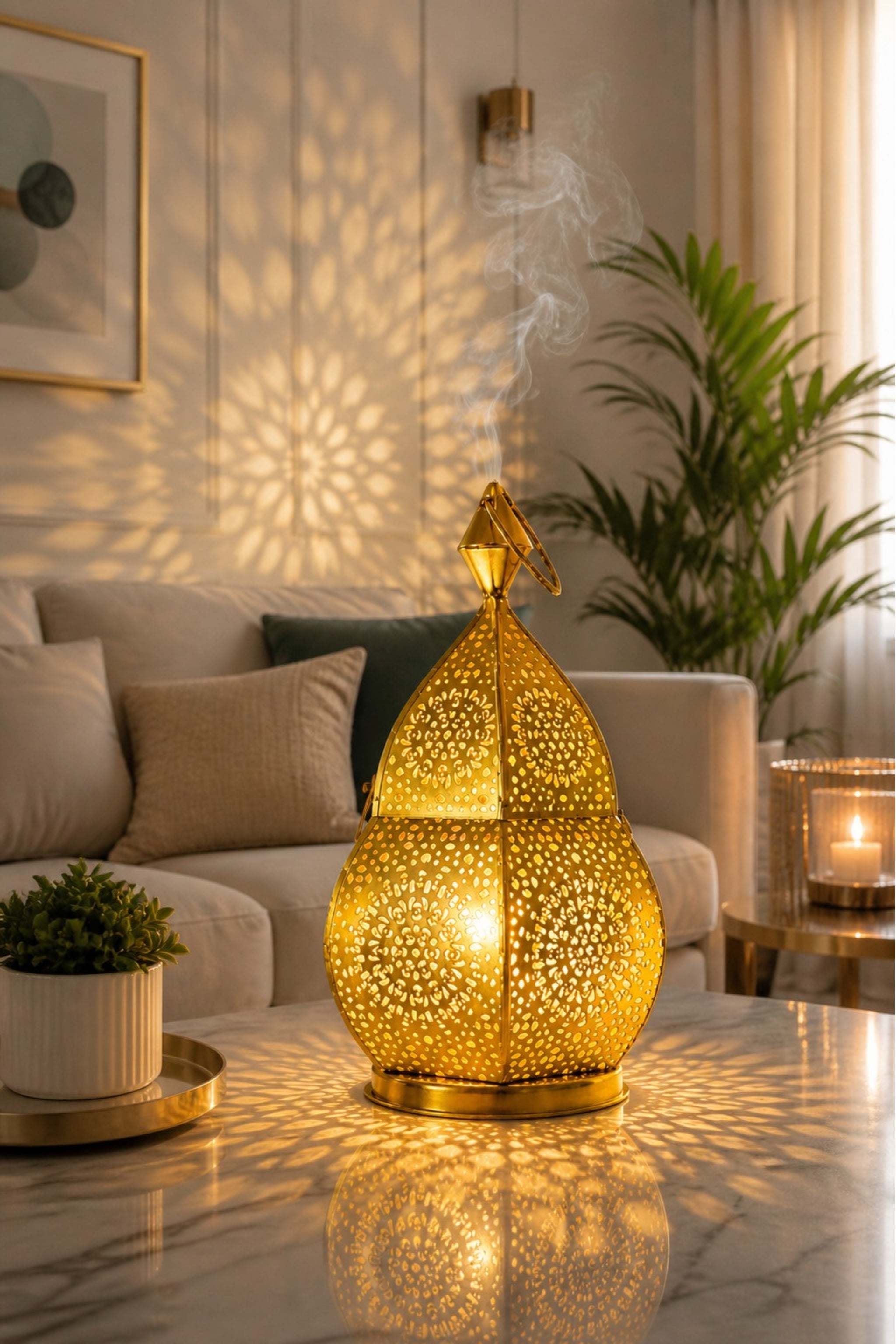 Premium Metal Aroma Diffuser Lamp with Essential Oil | Elegant Cutwork Design Electric Burner | Warm Ambient Light Aromatherapy Diffuser | Decorative Home Fragrance Lamp for Relaxation & Gifting