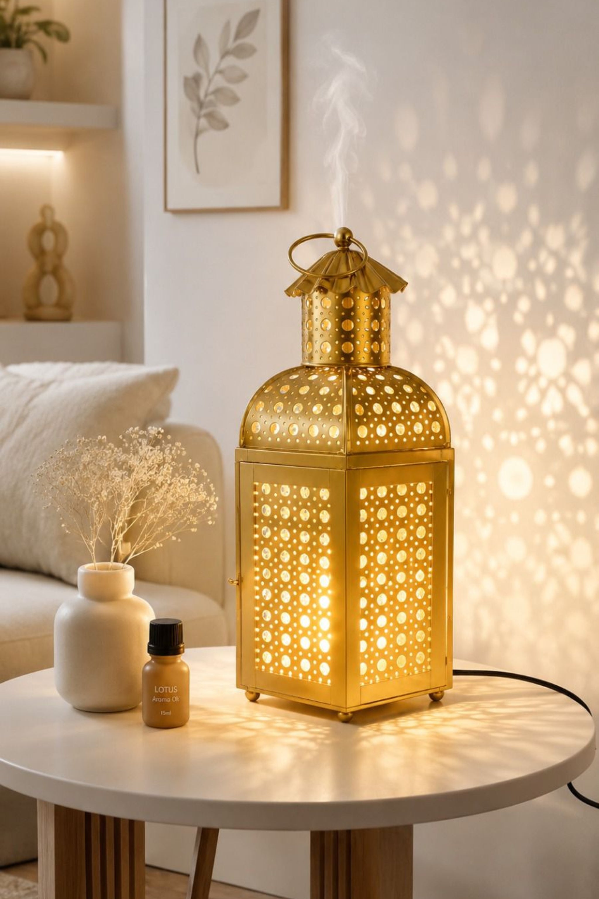 Premium Lantern Style Metal Aroma Diffuser Lamp with Essential Oil | Elegant Cutwork Electric Burner | Warm Ambient Light Aromatherapy Diffuser | Decorative Fragrance Lamp for Home & Gifting