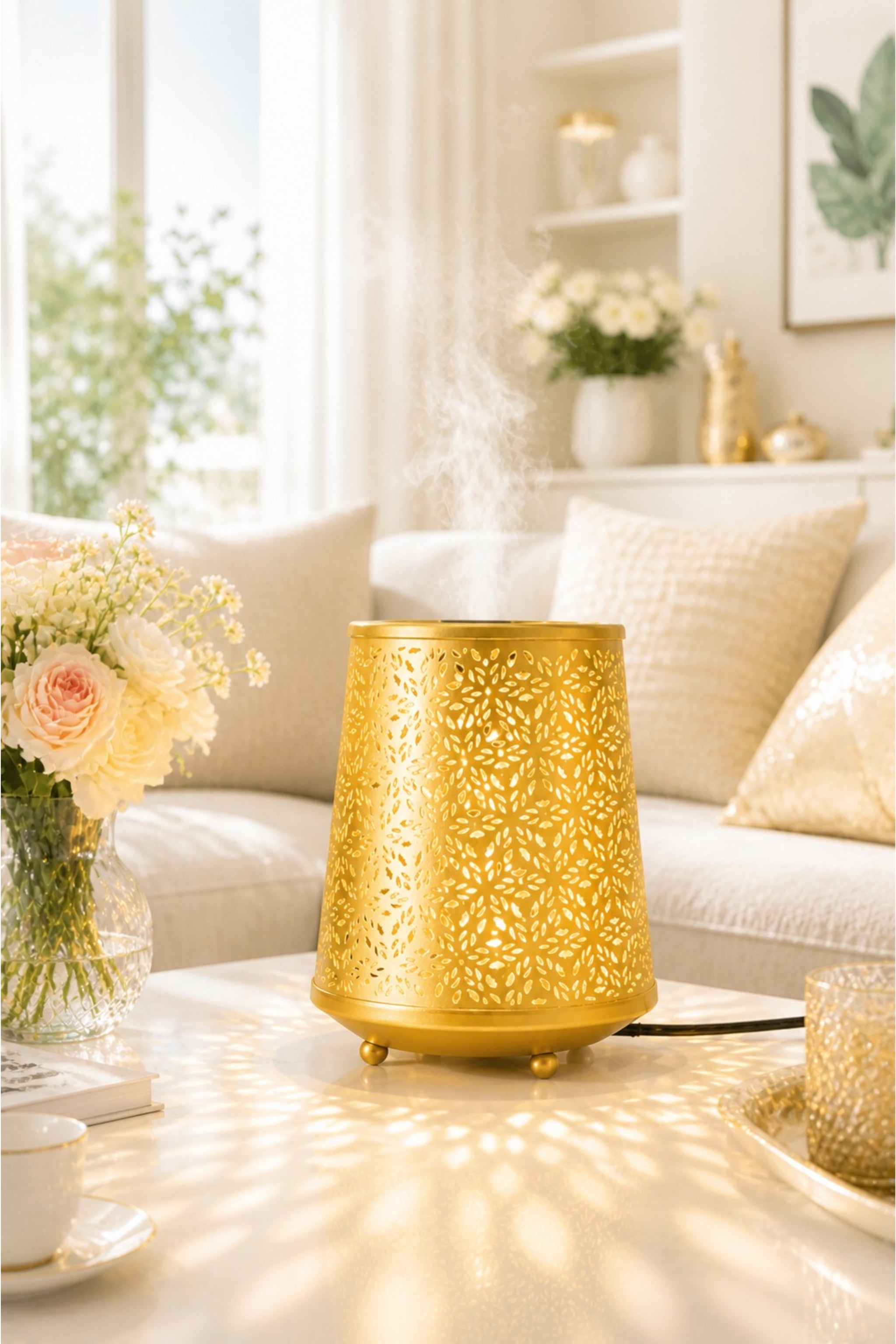 Metal Electric Aroma Diffuser Burner | Moroccan Cutwork Bulb Heat Oil Warmer Lamp | Fragrance Diffuser for Home, Office, Spa & Meditation | Free 10 ml Aroma Oil Included
