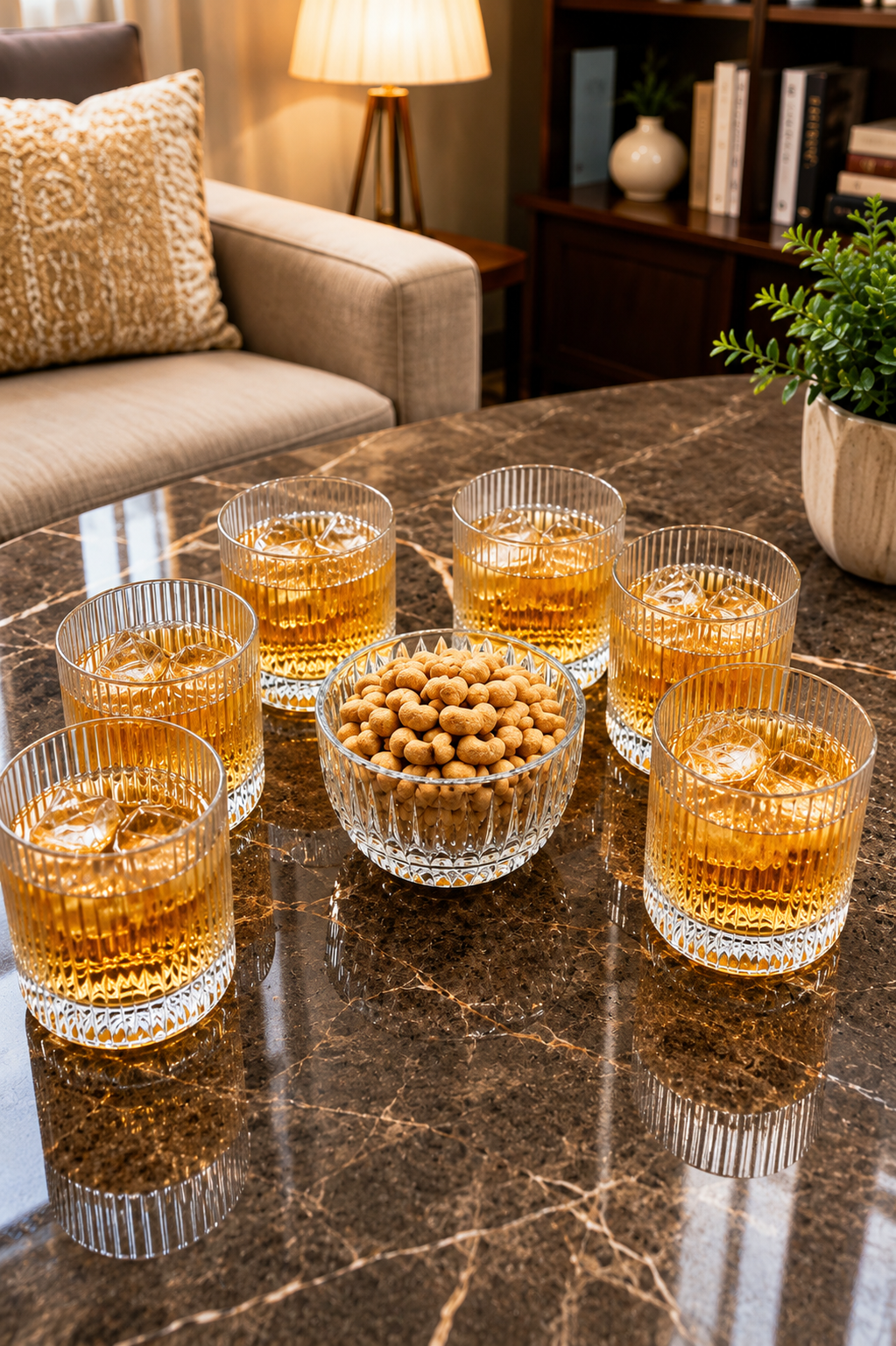 Premium Dancing Glass Serving Set with Round Metal Tray | 6 Self-Balancing Rocking Glasses & 1 Crystal Snack Bowl | Beverage Serving Set for Whisky, Cocktails, Juice, Tea & Home Entertaining