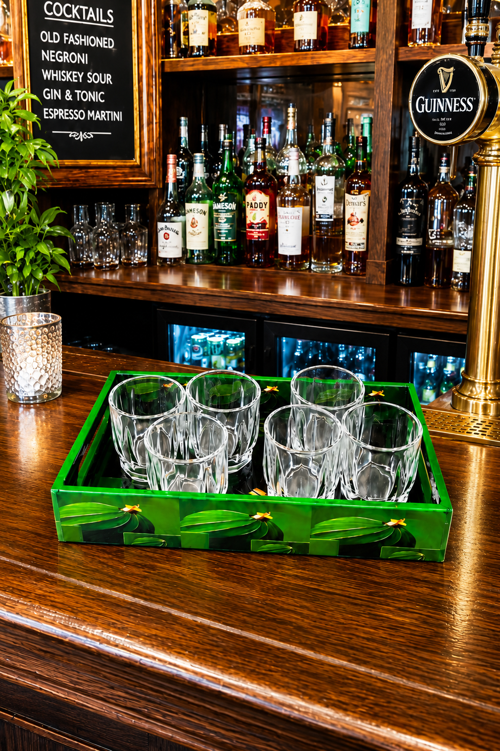 Premium Shot Glass Set with Decorative Storage Tray | 6 Heavy Base Shot Glasses for Whiskey, Tequila, Vodka, Rum & Espresso Shots | Crystal Clear Glass Drinkware Gift Set for Home Bar & Parties