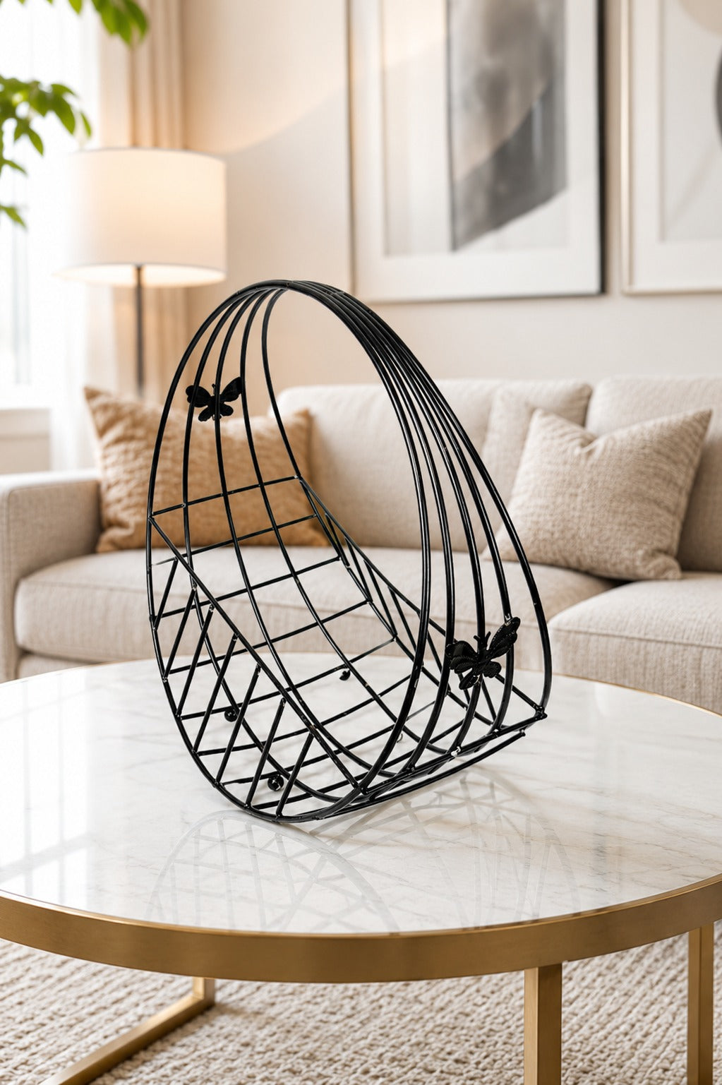 Modern Metal Fruit Basket with Arch Handle | Semi Round Wire Storage Basket | Kitchen & Dining Organizer