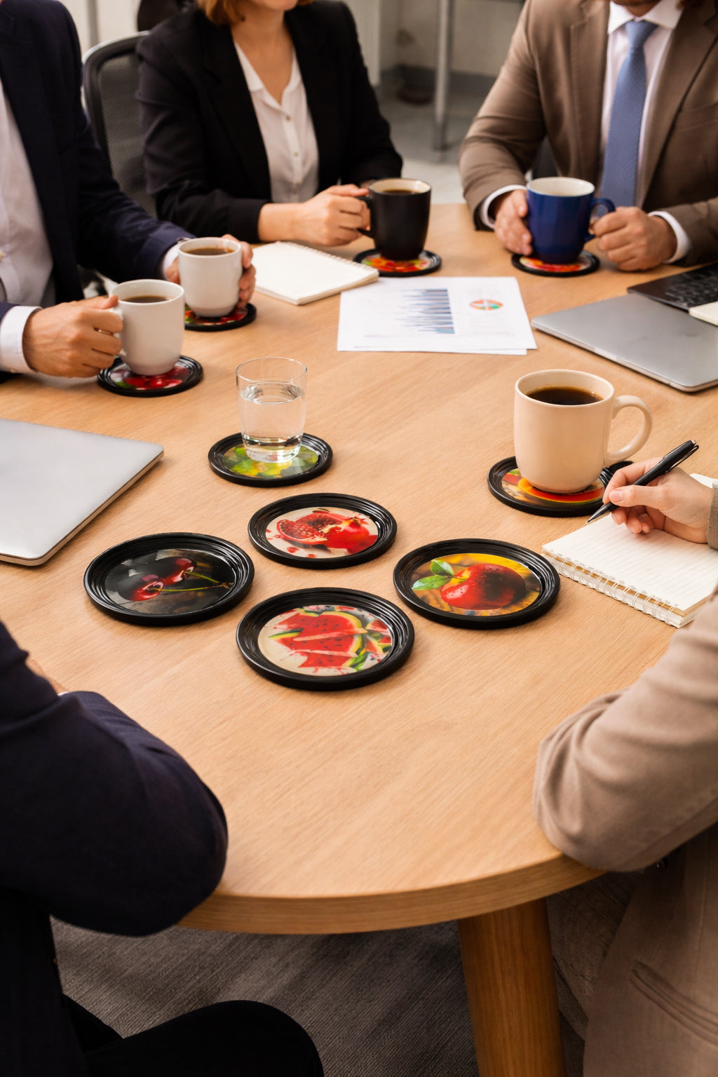 Resin Coated Metal Coaster Set of 6 | Fruit Theme Black Tea Coffee Coasters | Waterproof Heat Resistant Table Coasters