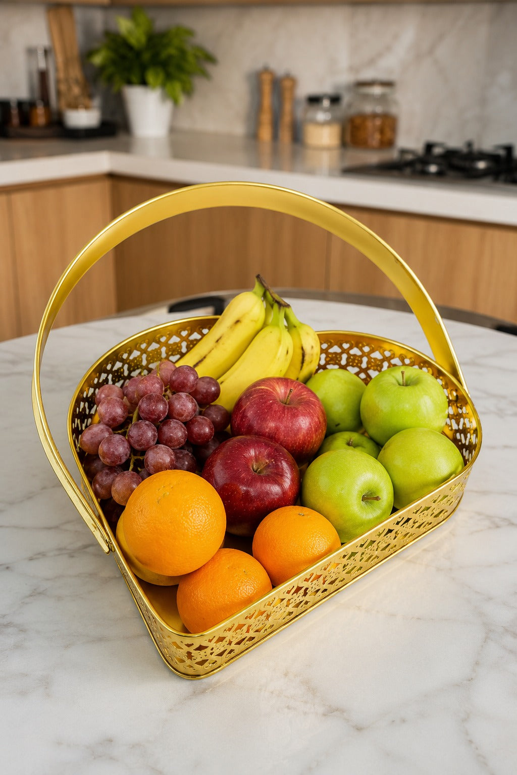 Premium Large Heart-Shaped Metal Gift Hamper Basket with Handle | Decorative Gold Serving Tray for Dry Fruits, Chocolates, Gifts & Festive Hampers | Luxury Organizer for Home Décor, Weddings & Diwali