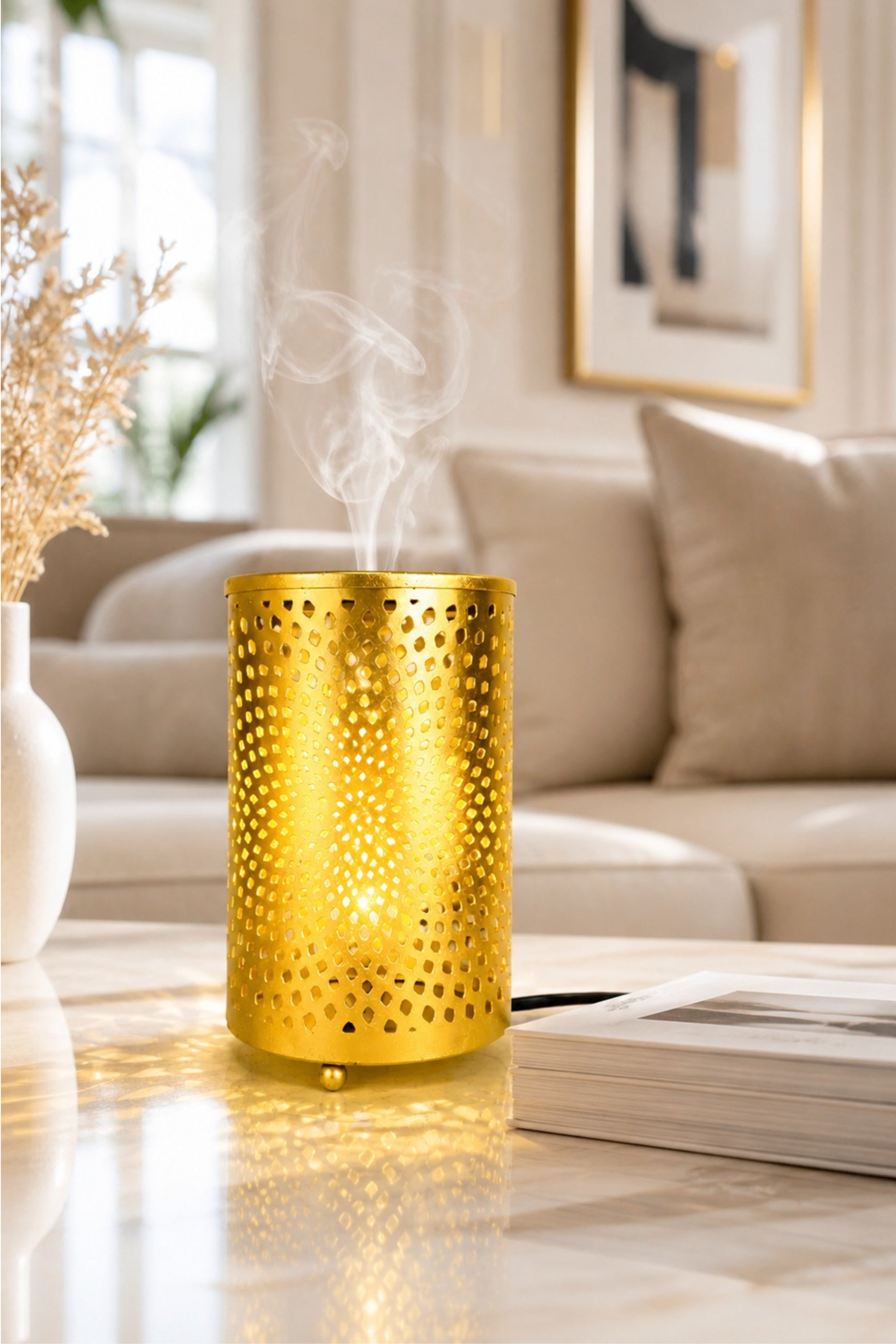 Modern Spiral Light Projection Electric Diffuser Lamp | Metal Aroma Burner with Warm Ambient Glow for Home Décor & Relaxation