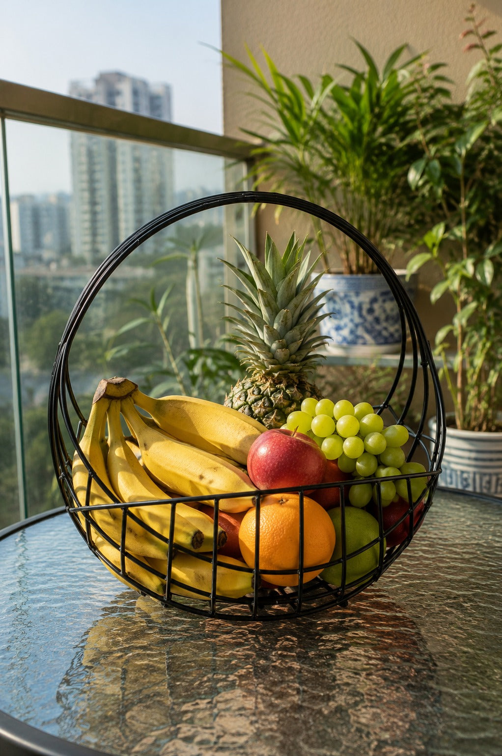 Modern Metal Fruit Basket with Arch Handle | Semi Round Wire Storage Basket | Kitchen & Dining Organizer