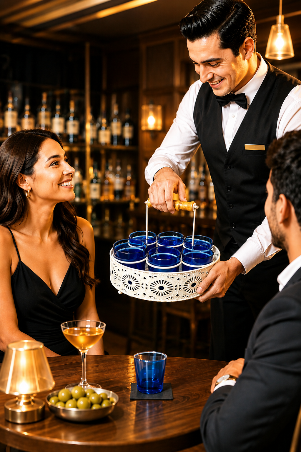 Shot Glasses Set of 6 with Holder | 40 ML Mini Whisky Vodka Shot Glasses with Metal Stand & Wooden Handle | Dhaba Style Serving Set for Home, Bar & Parties