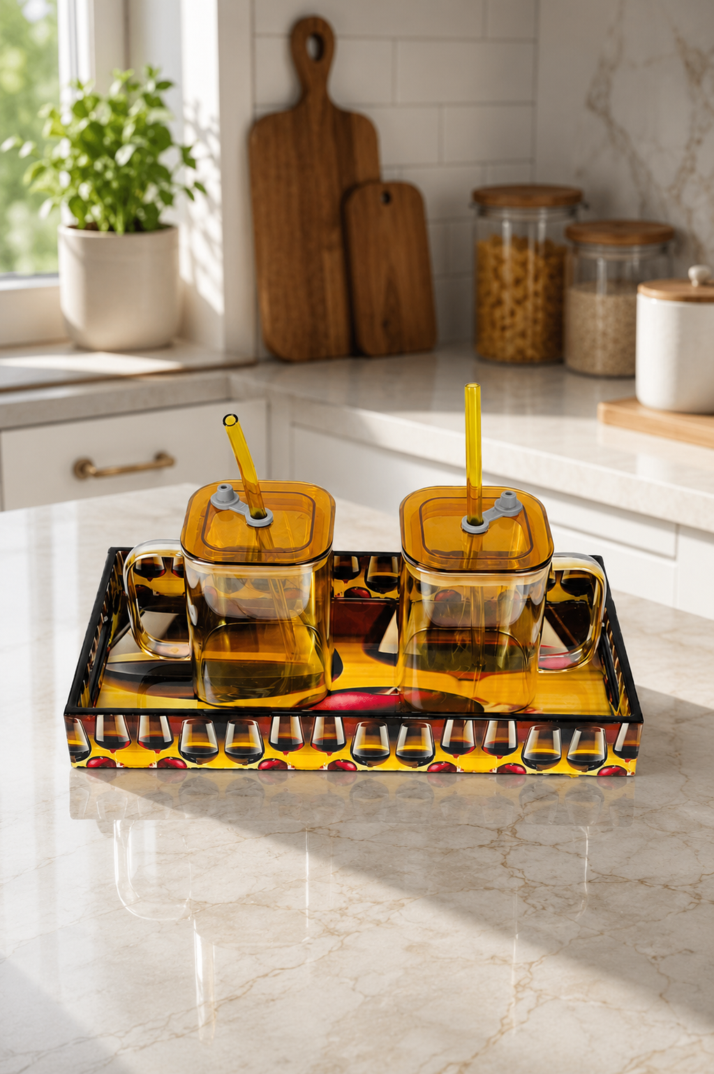 Premium Multipurpose Resin Serving Tray | Decorative Rectangular Vanity Tray with Built-in Handles | Luxury Organizer for Drinks, Coffee, Snacks, Perfume, Bathroom, Kitchen & Home Décor