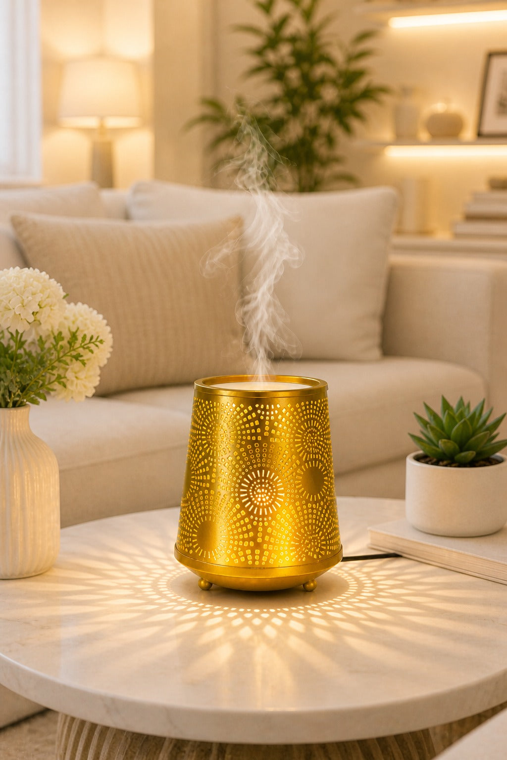 Metal Electric Aroma Diffuser Burner | Circular Cutwork Bulb Heat Oil Warmer Lamp | Fragrance Diffuser for Home, Office, Spa & Meditation | Free 10 ml Aroma Oil Included