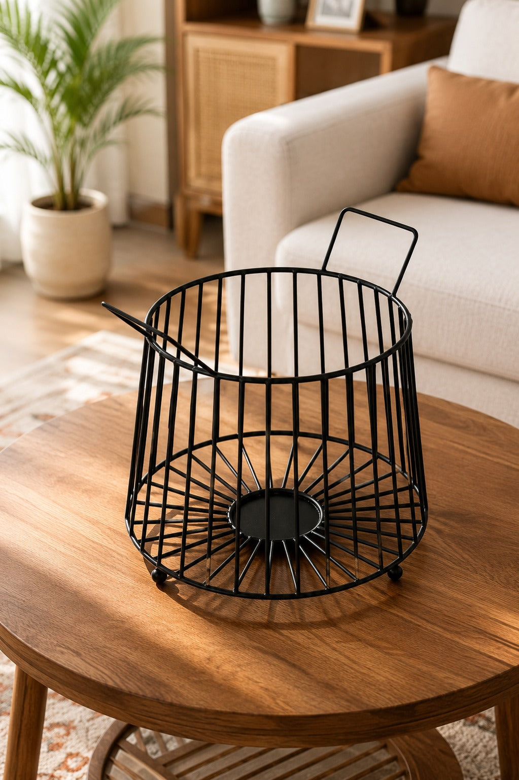 Modern Metal Fruit Basket | Round Wire Storage Basket with Handles | Decorative Kitchen & Dining Table Organizer