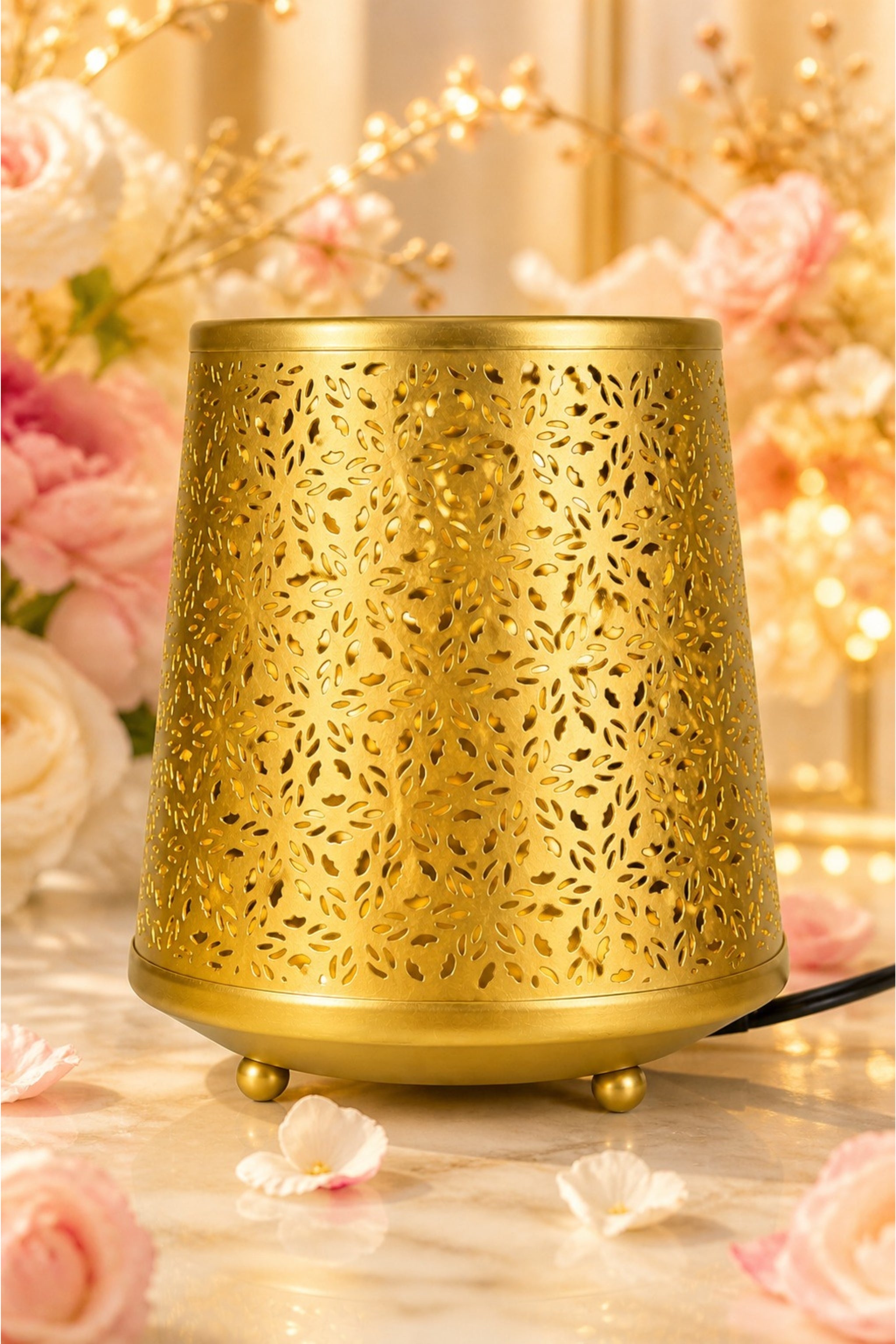 Metal Electric Aroma Diffuser Burner | Moroccan Cutwork Bulb Heat Oil Warmer Lamp | Fragrance Diffuser for Home, Office, Spa & Meditation | Free 10 ml Aroma Oil Included
