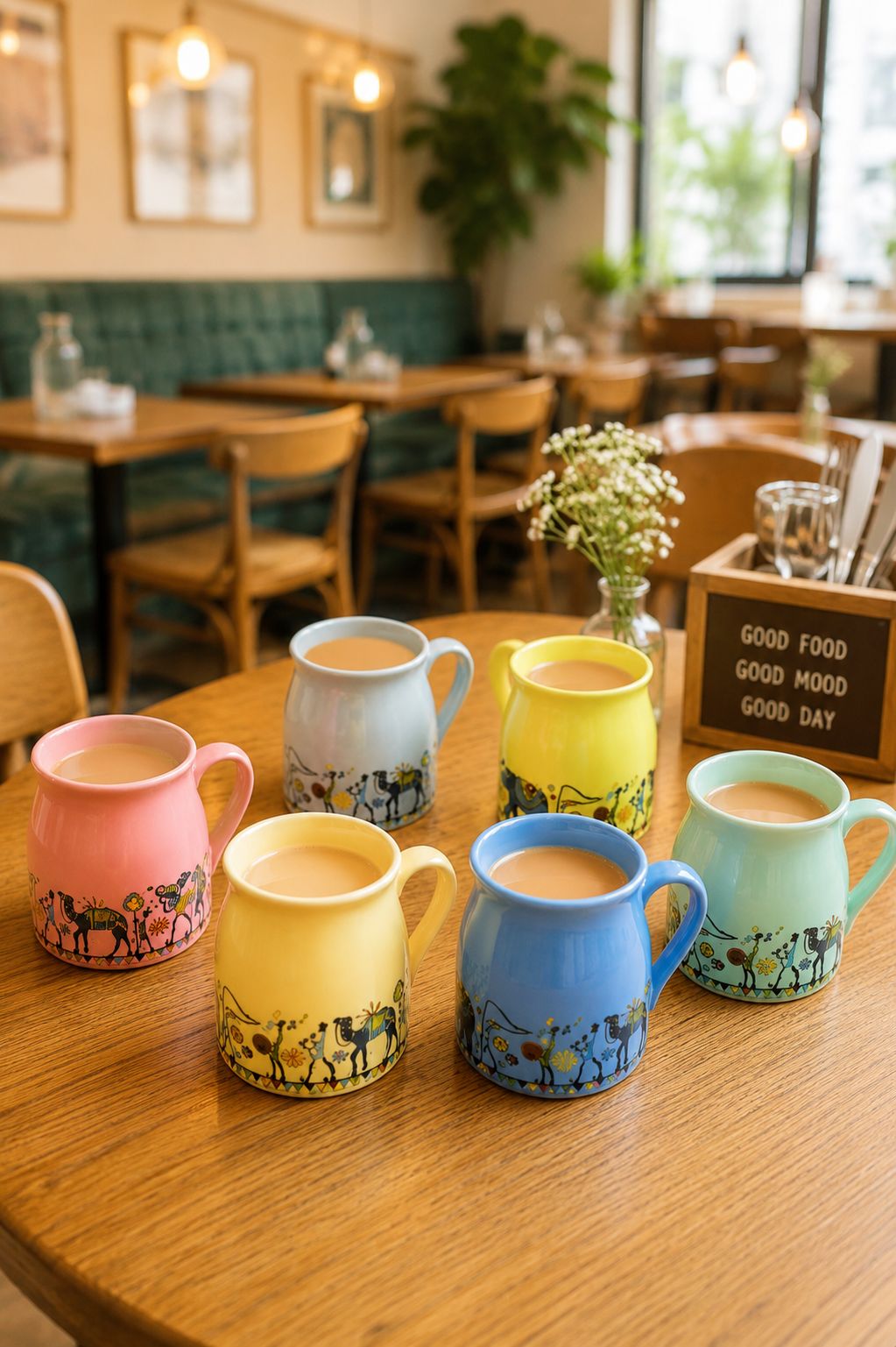 Printed Ceramic Coffee Mug Set Of 6 With Metal Stand | Designer Tea & Coffee Cups With Holder For Home, Kitchen, Office & Gifting