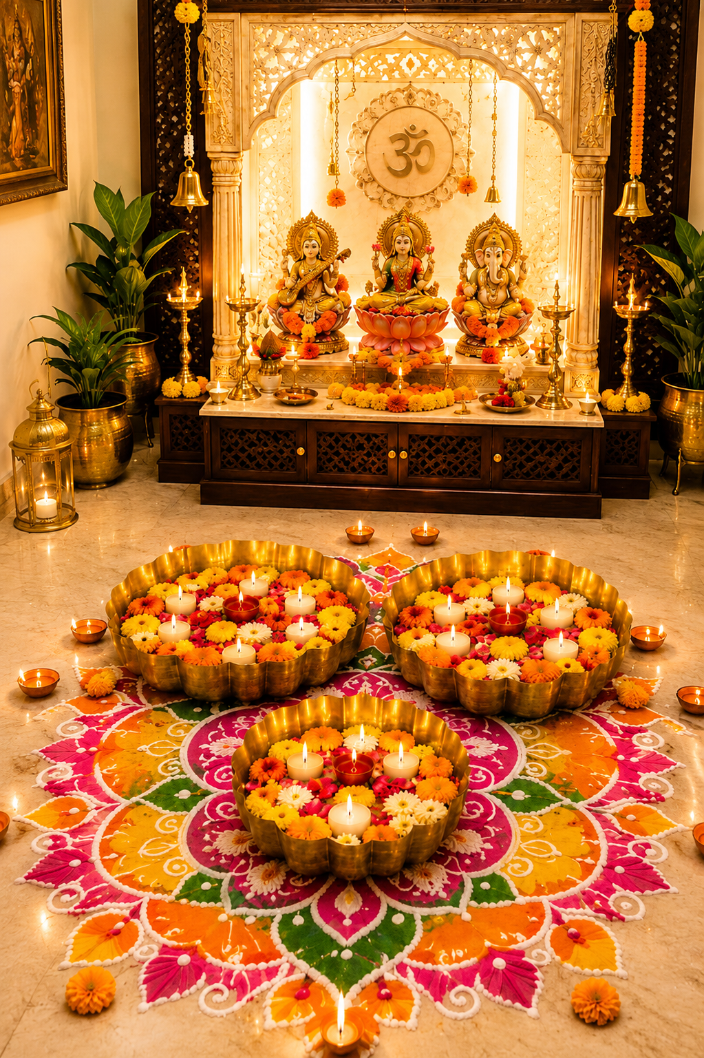Premium Decorative Urli Bowl Set of 3 | Embossed Hammered Metal Floating Flower Bowls | Antique Gold Finish for Diyas, Candles, Pooja, Diwali, Weddings, Festivals & Home Décor