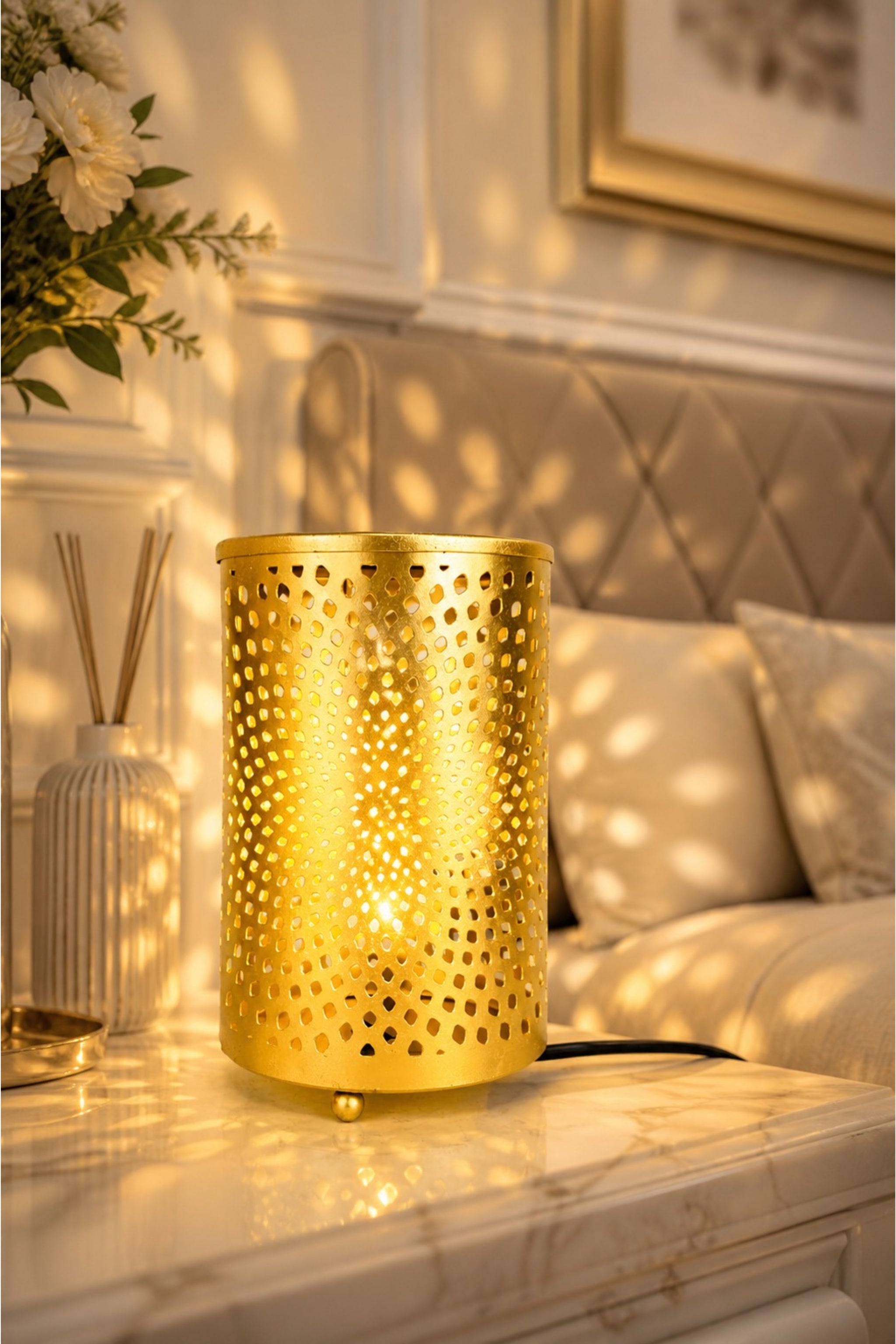 Modern Spiral Light Projection Electric Diffuser Lamp | Metal Aroma Burner with Warm Ambient Glow for Home Décor & Relaxation